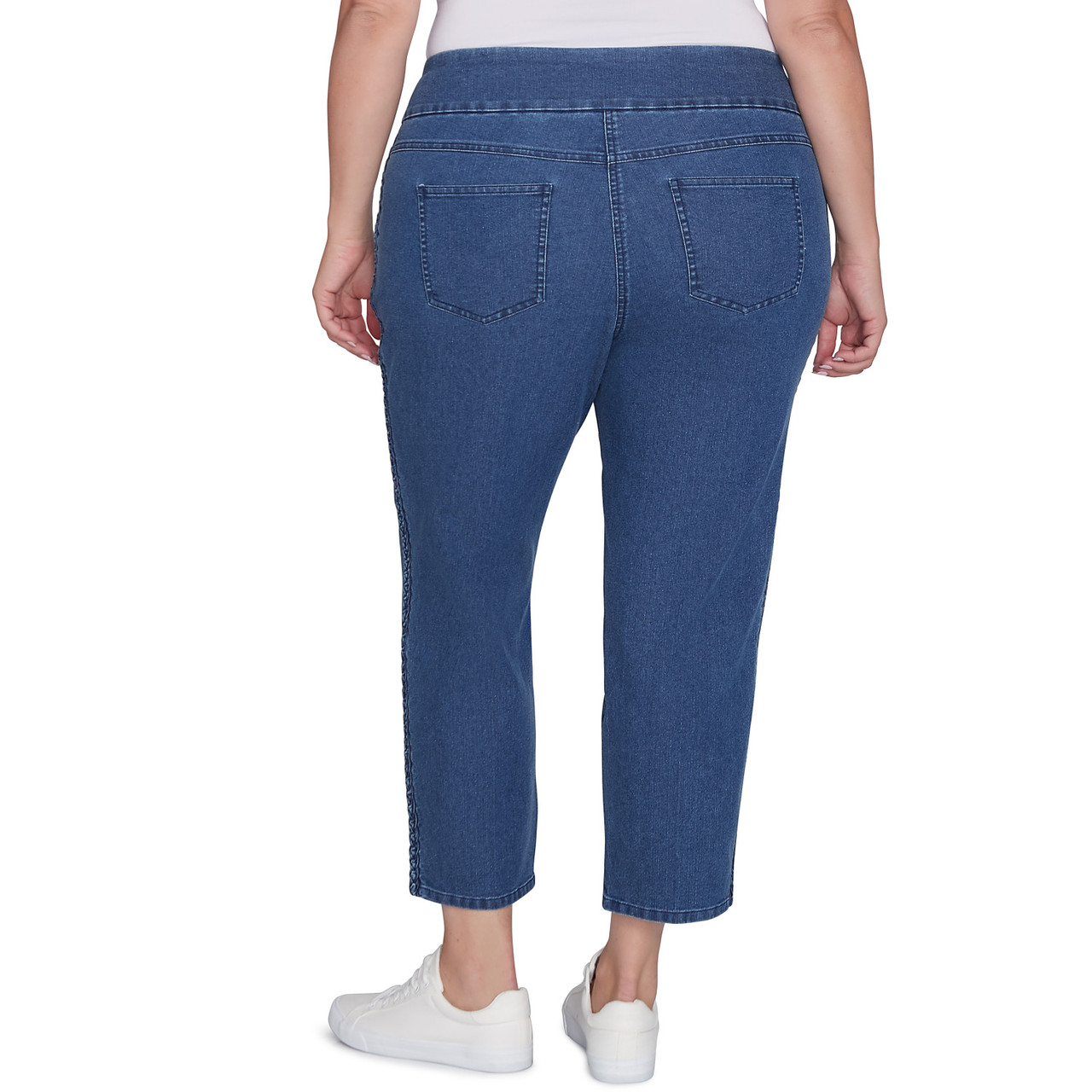 Plus Women's Extra Stretch Denim Jeans with Braid Detail Ruby