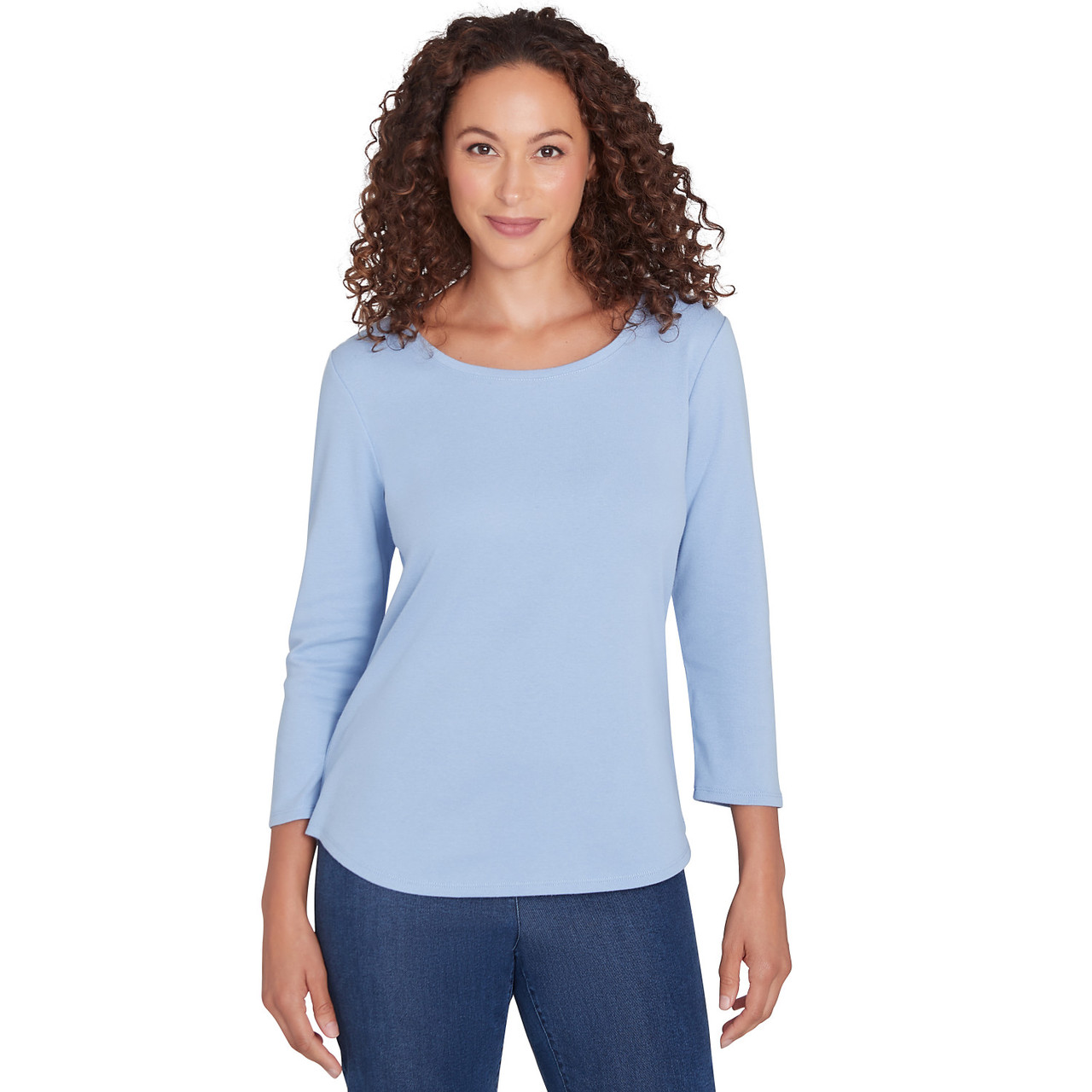 three quarter sleeve side ruched tee