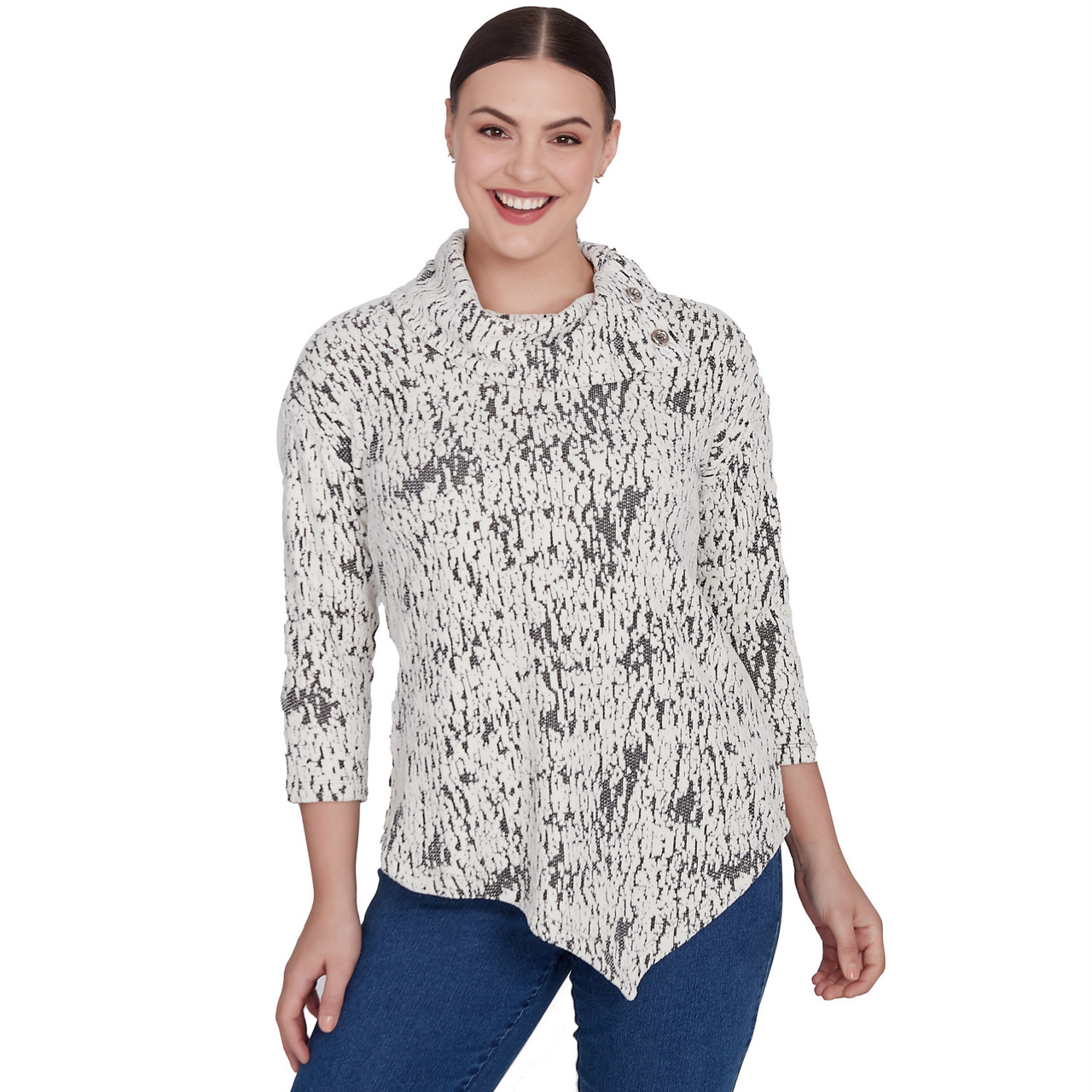トップス CABANE de ZUCCA - star knit pattern l/s Petite Women's Split Cowl Chenille Jacquard Knit Top | Ruby Rd.