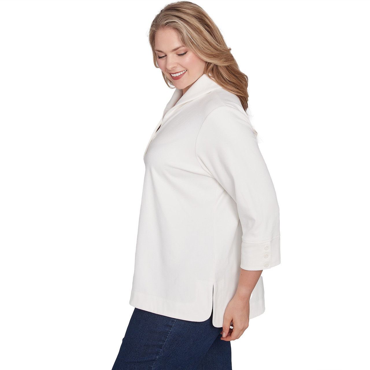 Plus Women's Luxe Collared V-Neck Stretch Rib Knit Top
