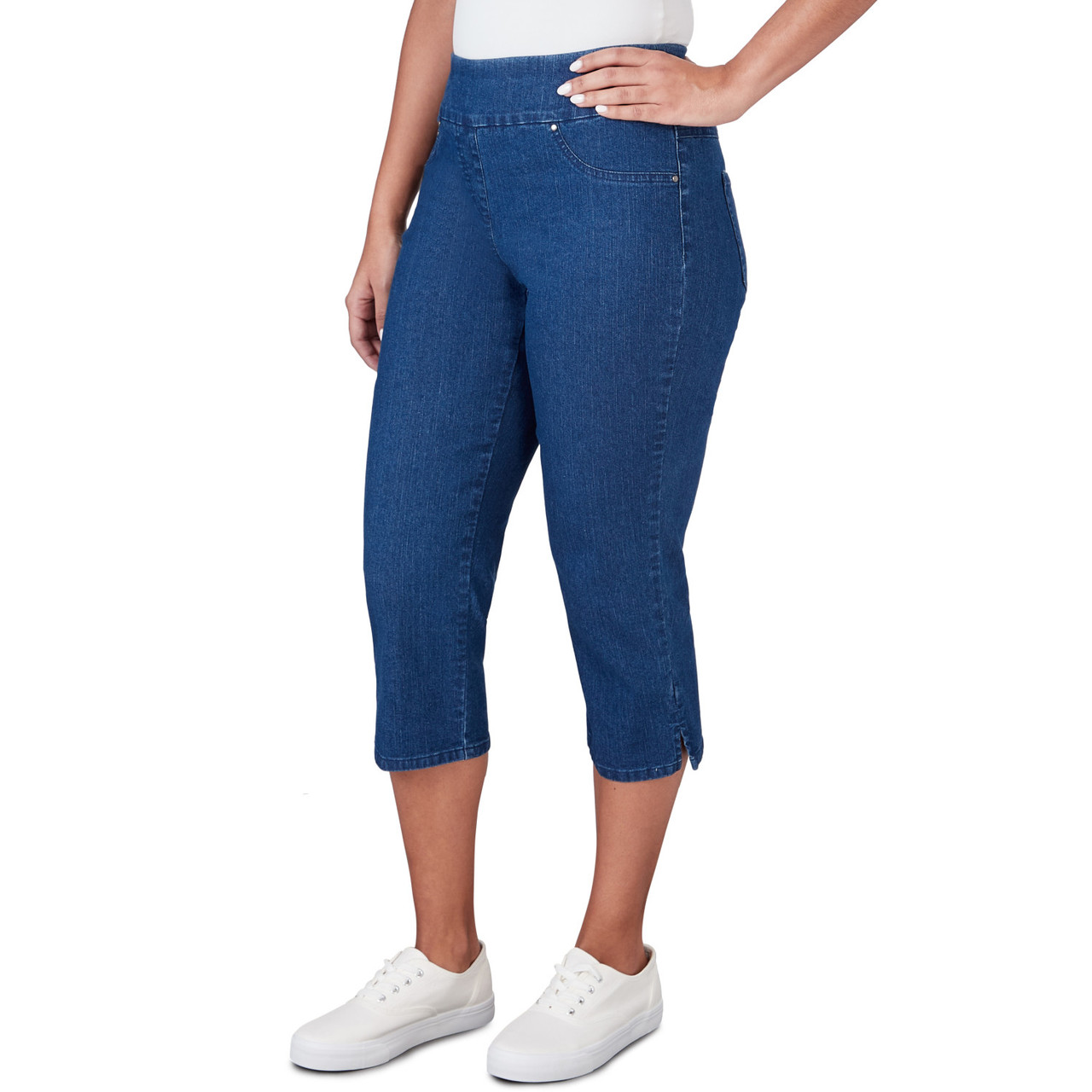 DENIM CAPRI PANTS BLUE サイズ1 Petite Women's Extra Stretch Denim Pull On Capri - Ruby Rd.