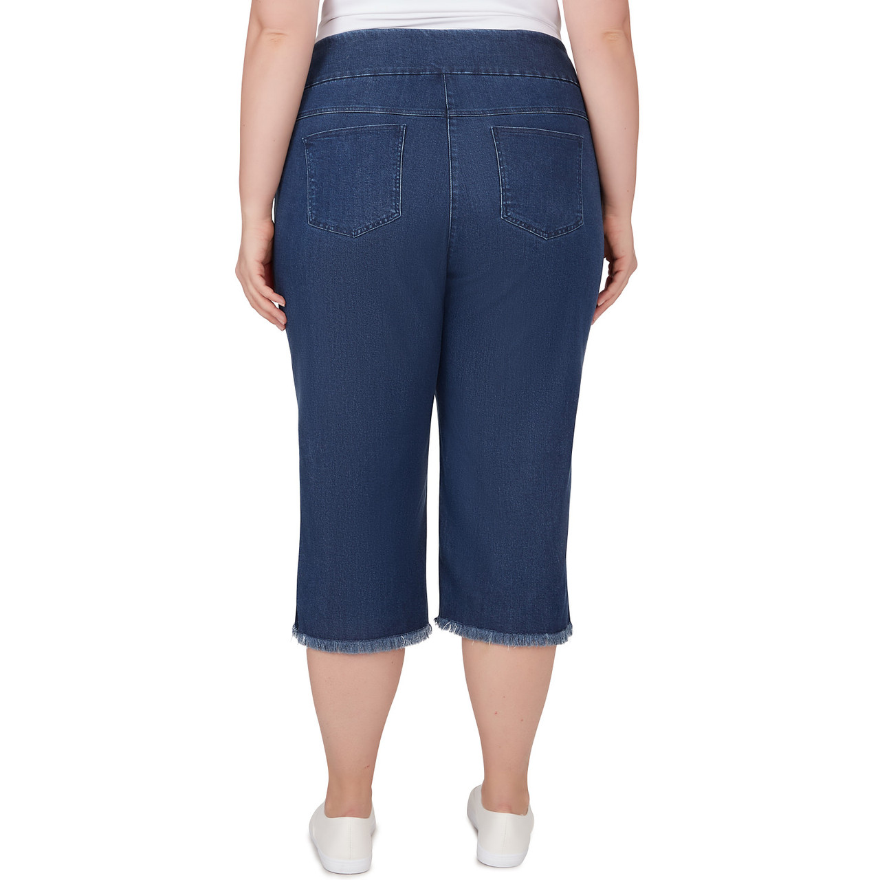 Plus Women's Soft Denim Pull On Fringe Capri | Ruby Rd.