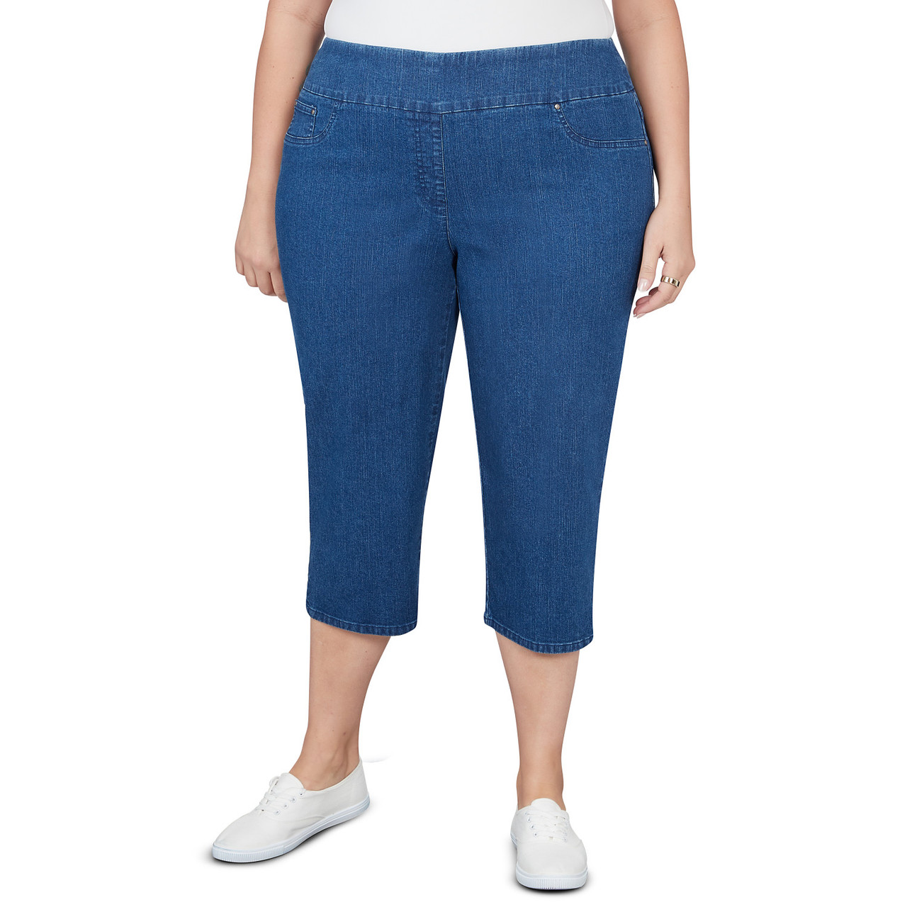 DENIM CAPRI PANTS BLUE サイズ1 Plus Women's Extra Stretch Denim Pull On Capri | Ruby Rd.