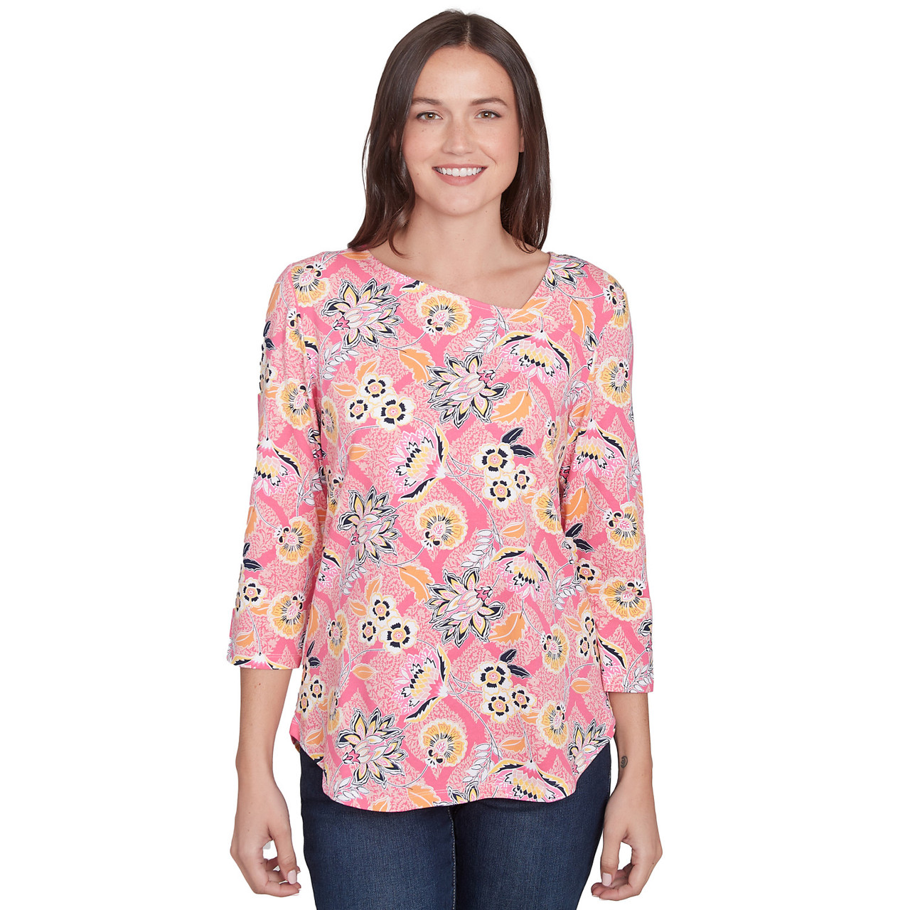 Floral Collar Ribbed Knit Top