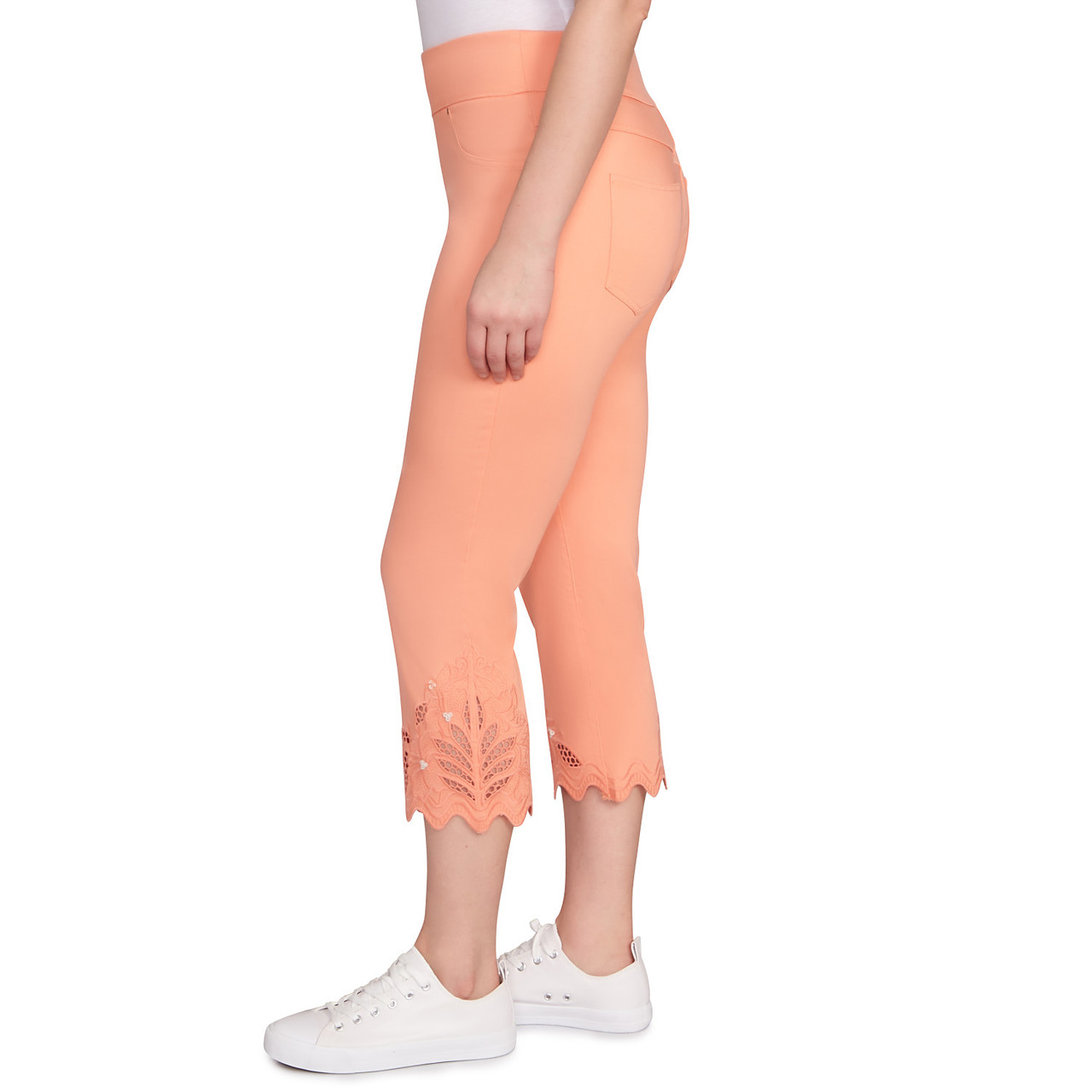 Women's Pull On Soft Denim Lace Inset Capri | Ruby Rd.