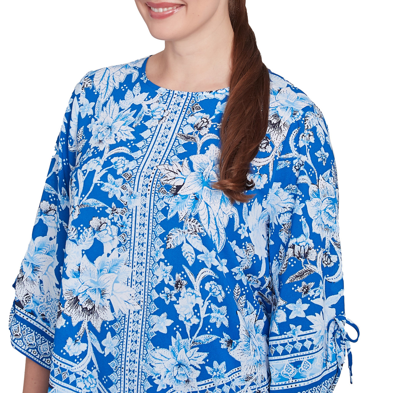 Women's Bohemian Batik Floral Border Print Crepe Tunic