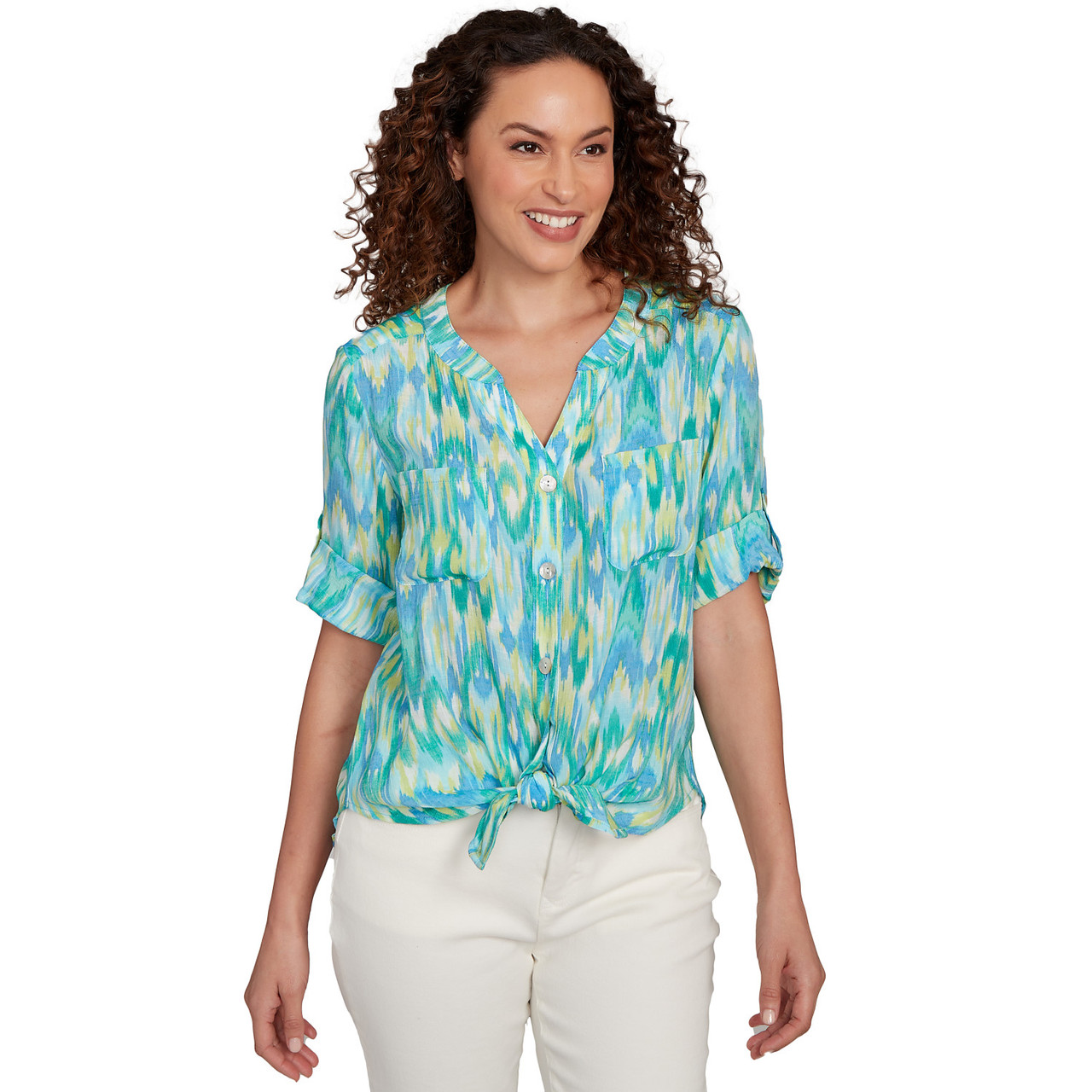 Women's Paradise Ikat Button Tie Front Top | Ruby Rd.