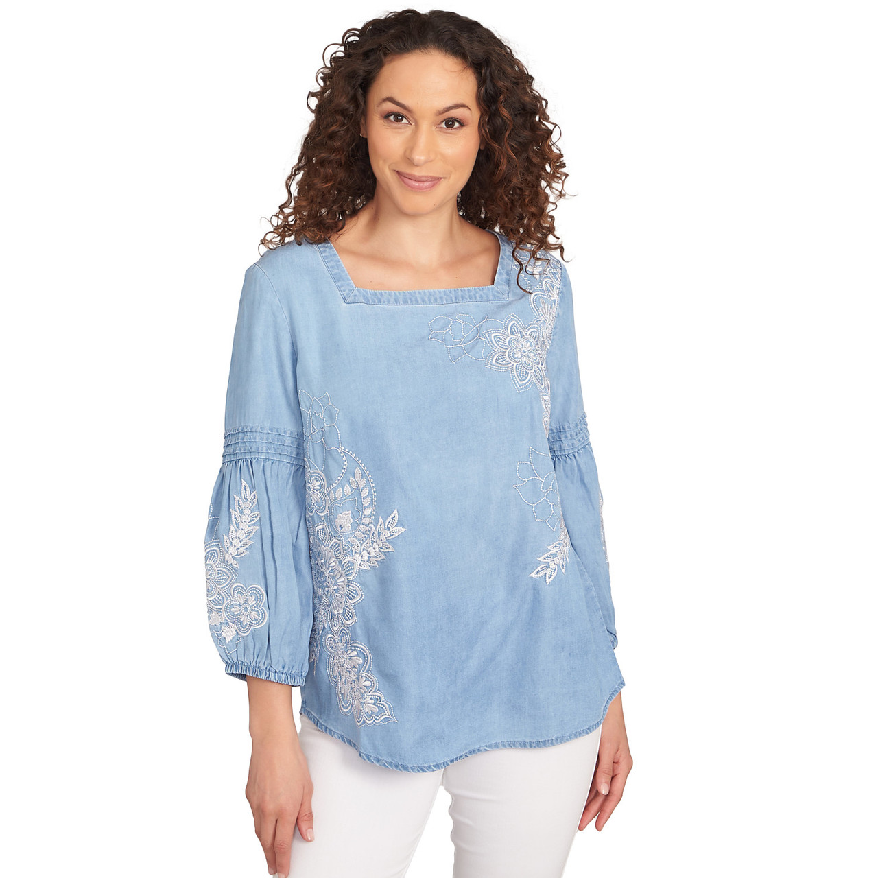 Women's Floral Embroidered Tencel Top | Ruby Rd.