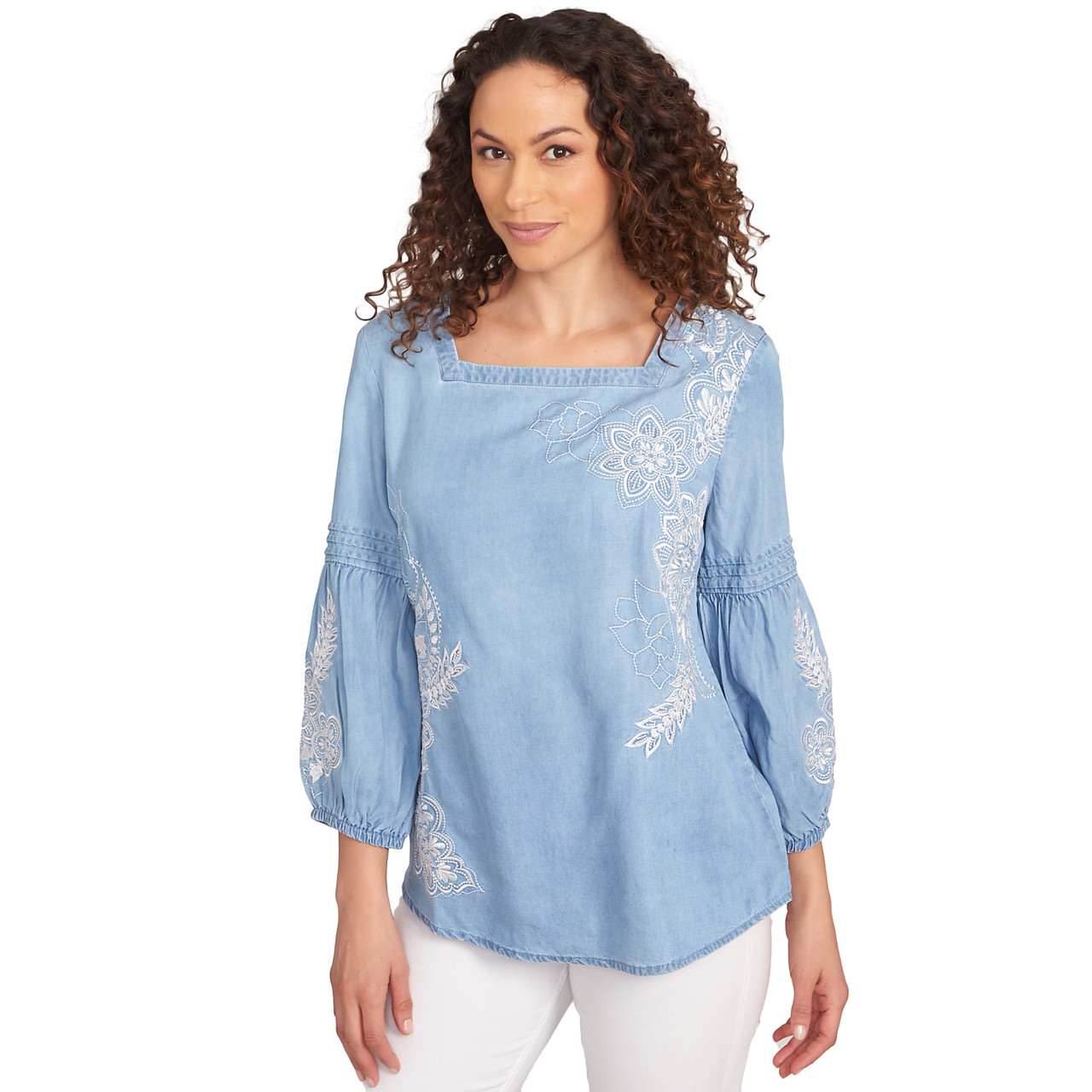 Women's Floral Embroidered Tencel Top | Ruby Rd.