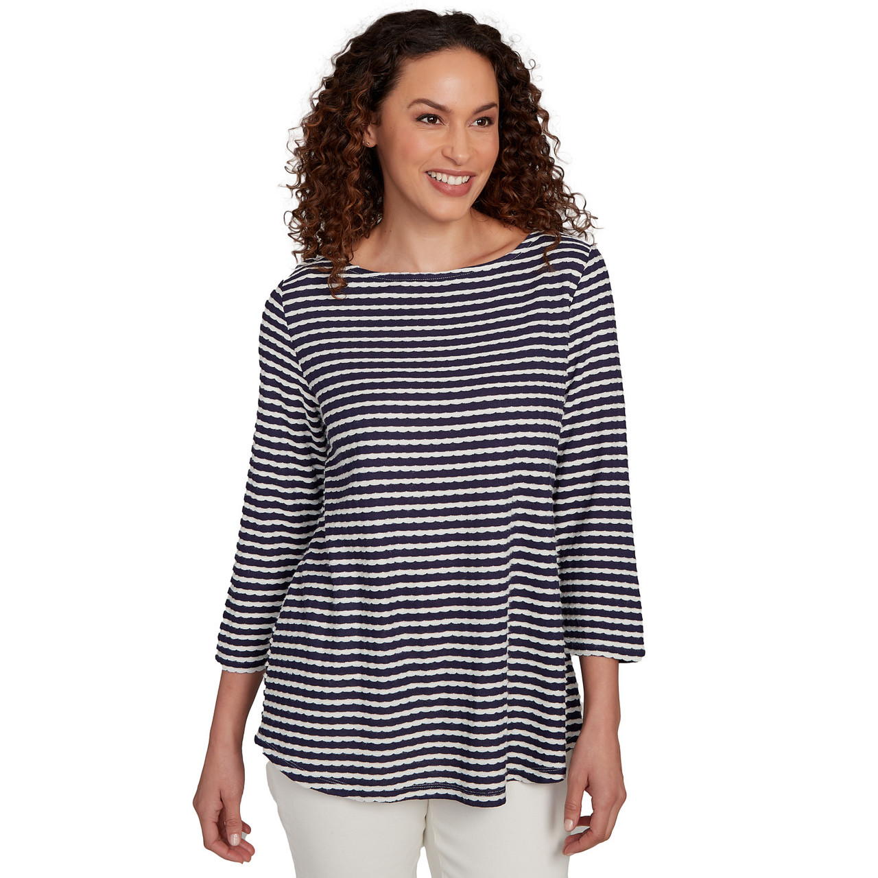 トップス ri Women's Scalloped Texture Stripe Top | Ruby Rd.