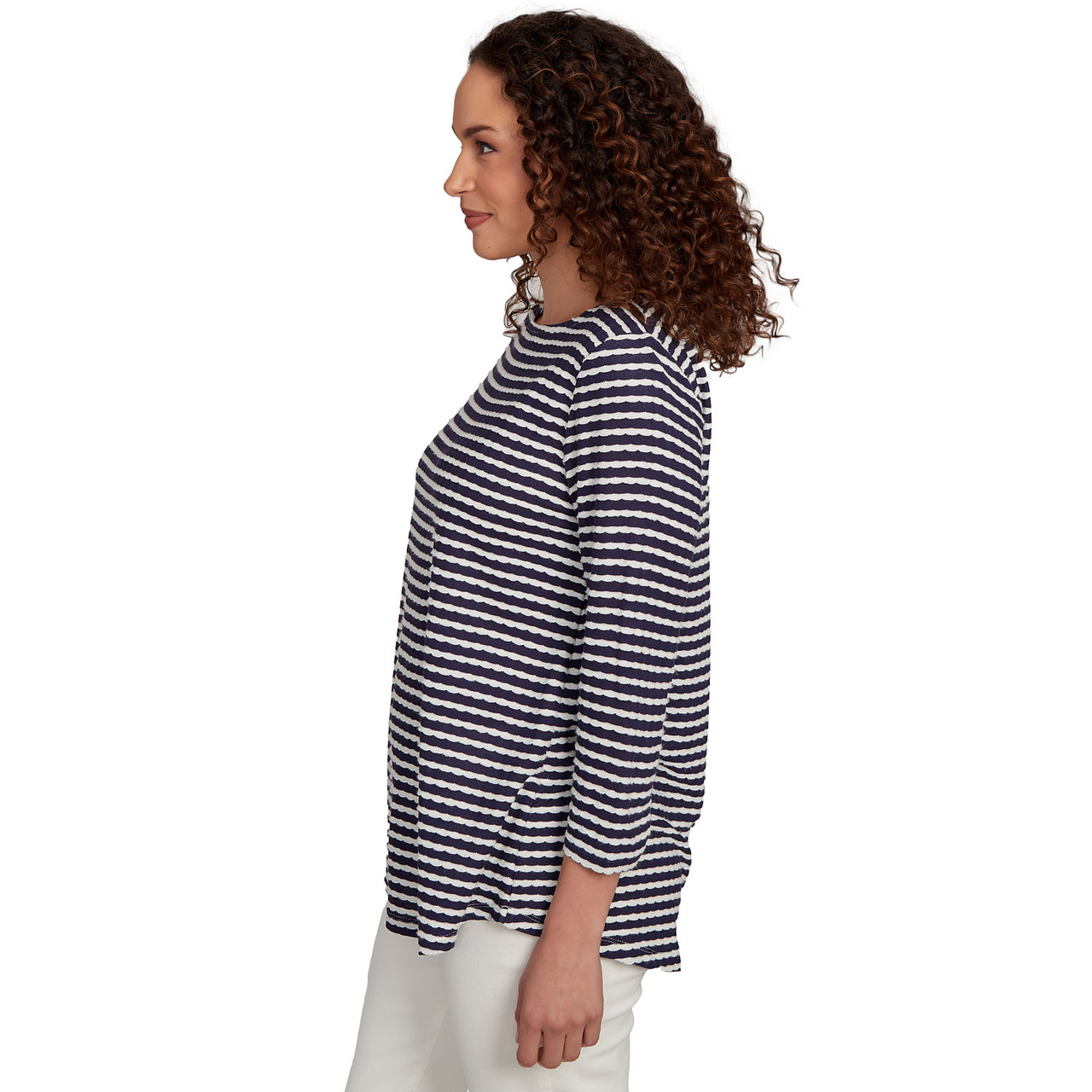 Women's Scalloped Texture Stripe Top | Ruby Rd.