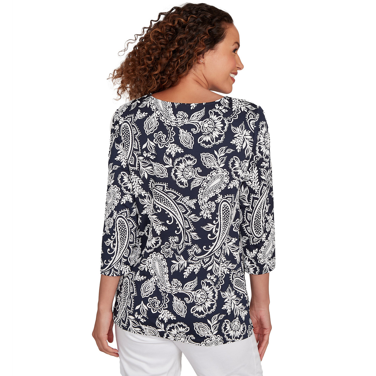 売れ筋商品|||ルビーロード カットソー トップス レディース Petite Jacobean Paisley Puff Print V-Neck Top Bluebird Multi Women's Jacobean Paisley Puff Print Top | Ruby Rd.