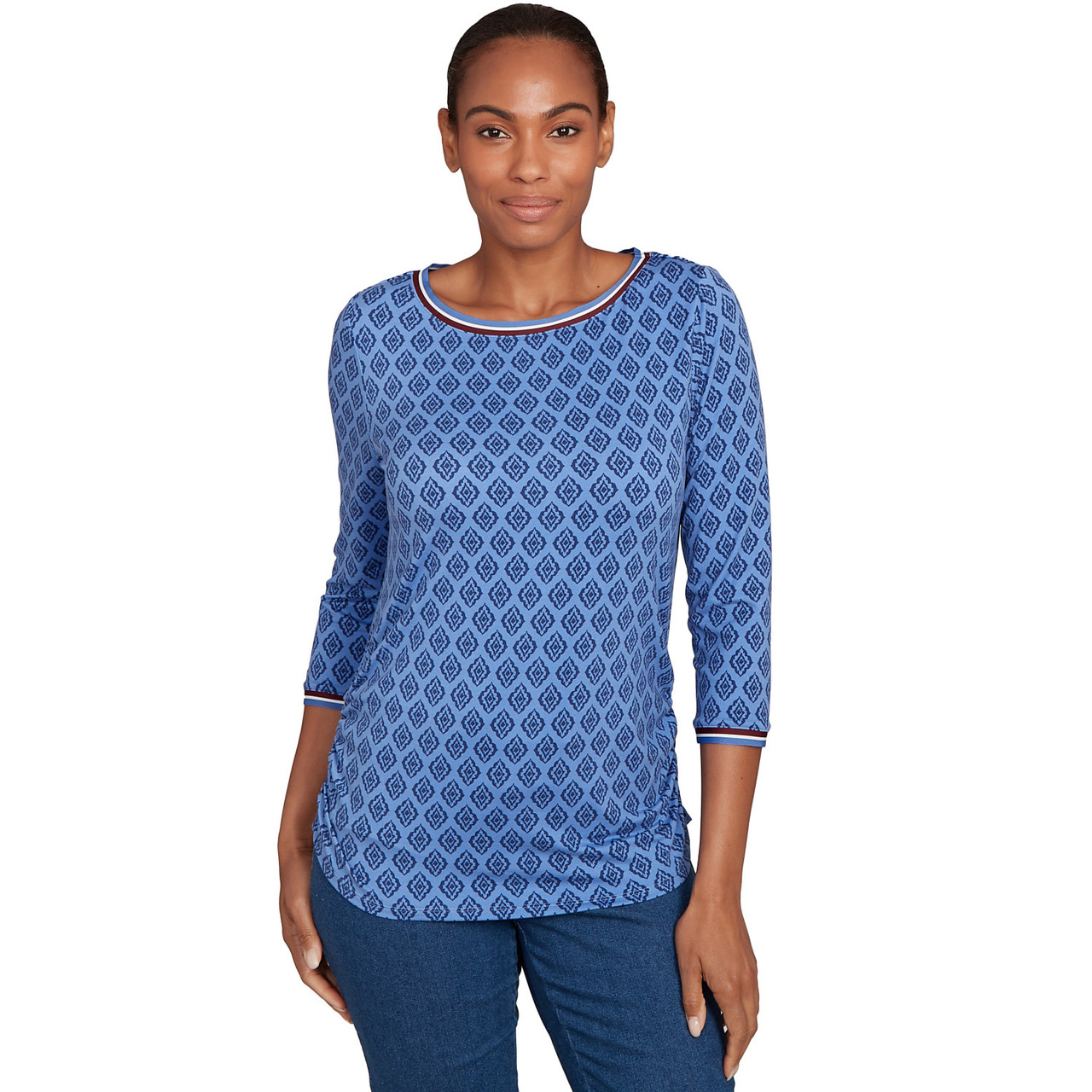 Women's Stripe Tipped Monotone Textured Top | Ruby Rd.