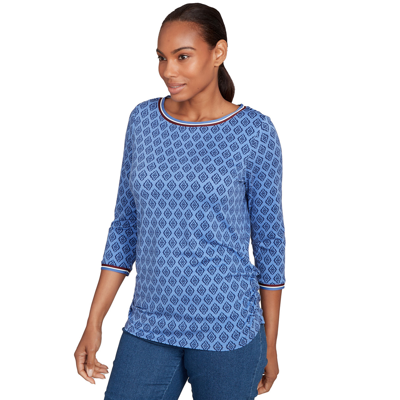 Women's Stripe Tipped Monotone Textured Top | Ruby Rd.