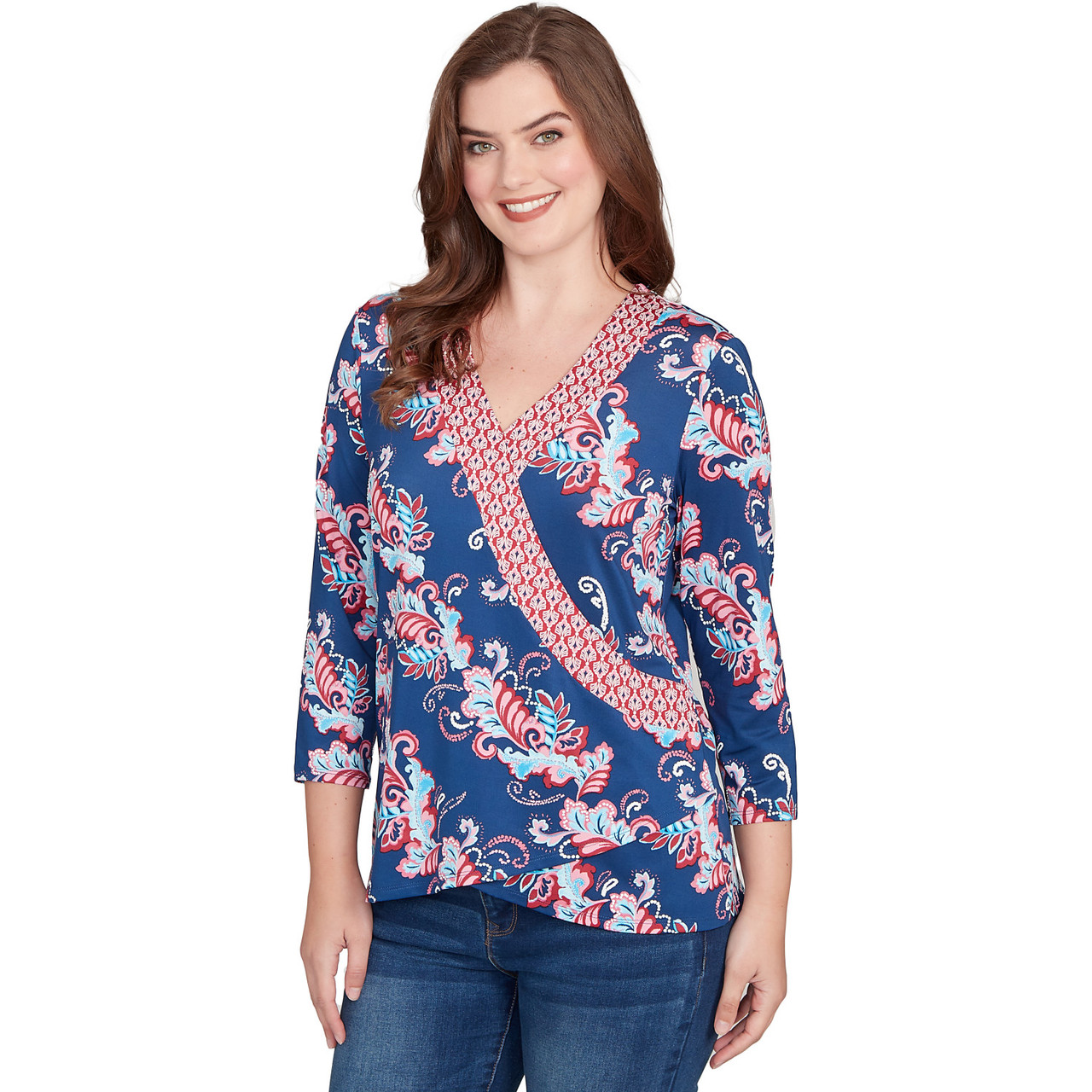 Women's Ikat Floral Puff Print Surplice Top | Ruby Rd.