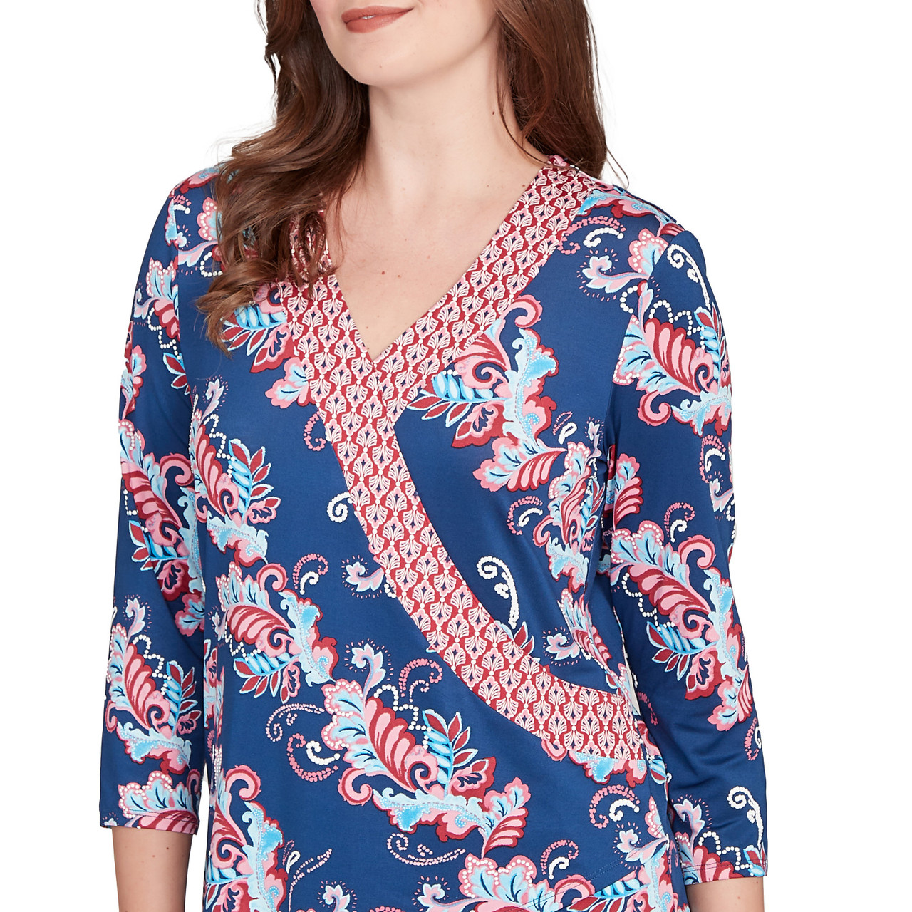 Women's Ikat Floral Puff Print Surplice Top | Ruby Rd.