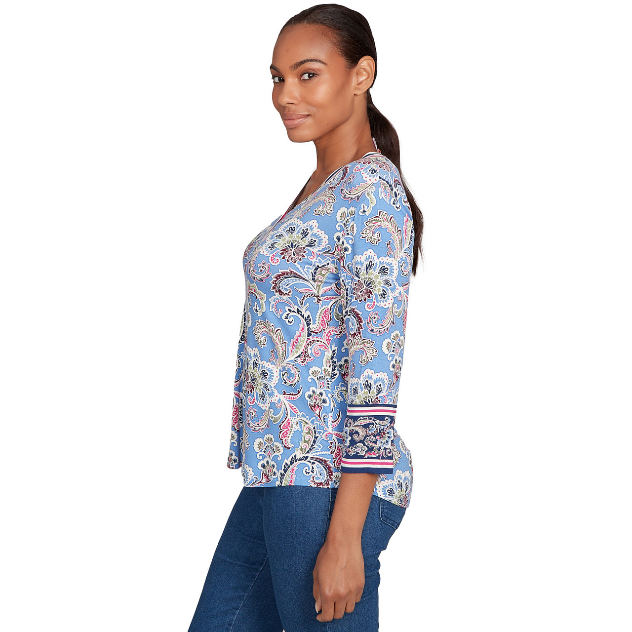 Women's Stripe Trim Paisley Henley Top | Ruby Rd.