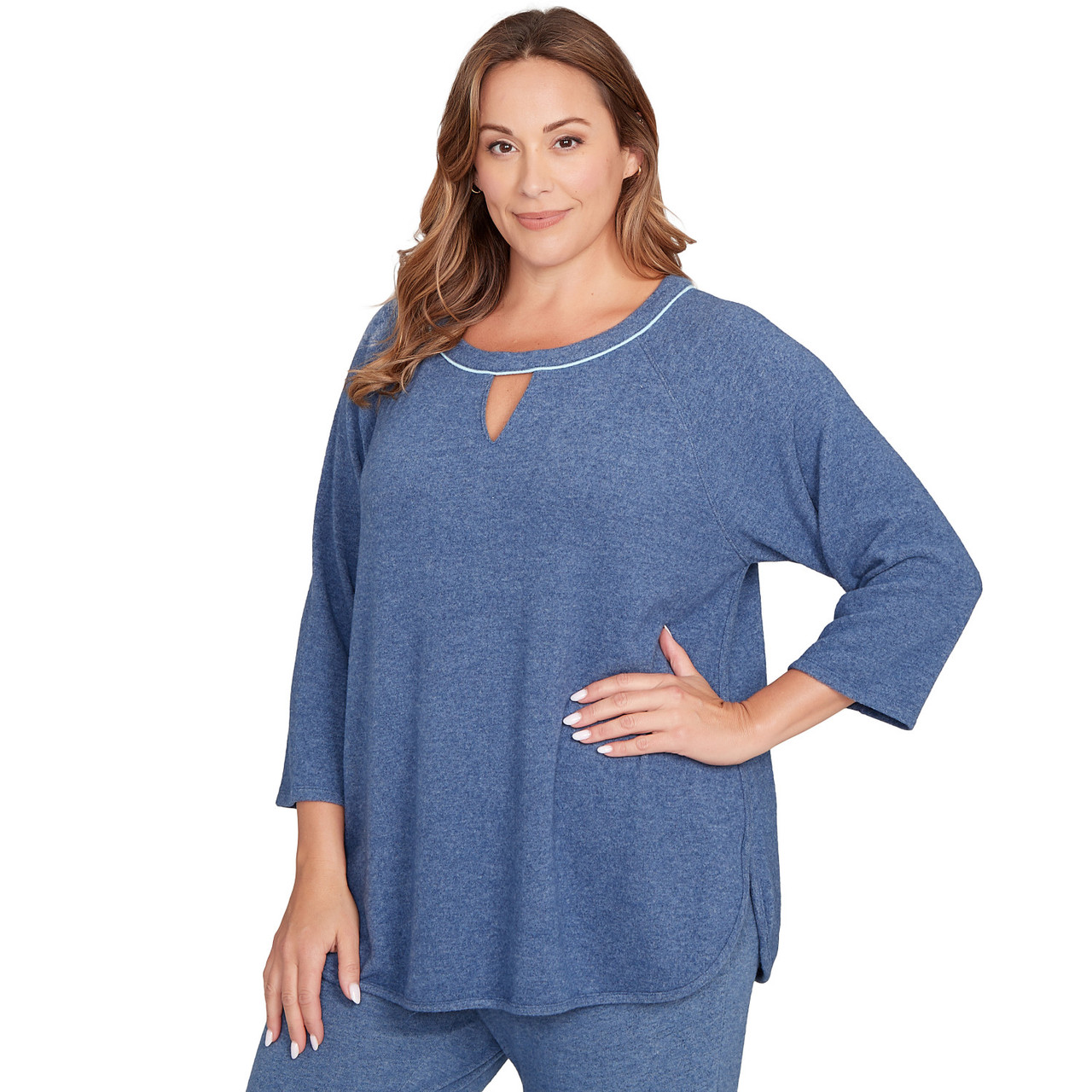 Plus Women's Tipped Cozy Hatchi Knit Top | Ruby Rd.