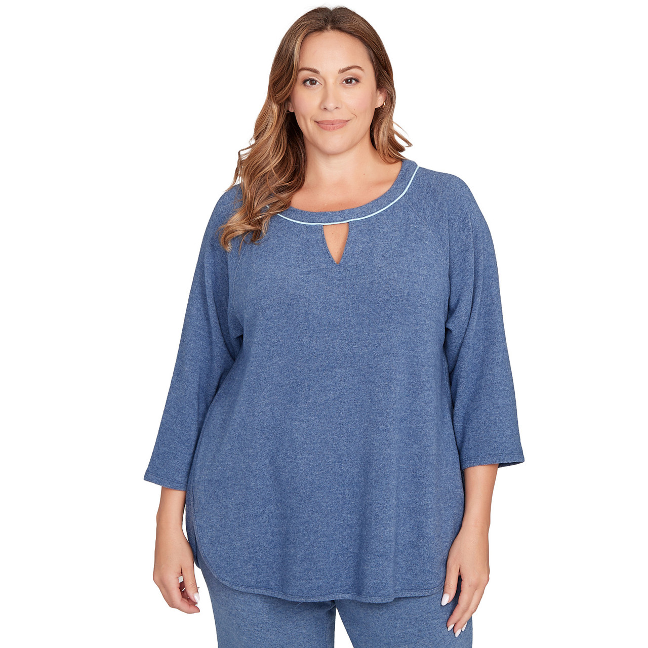 Plus Women's Tipped Cozy Hatchi Knit Top | Ruby Rd.