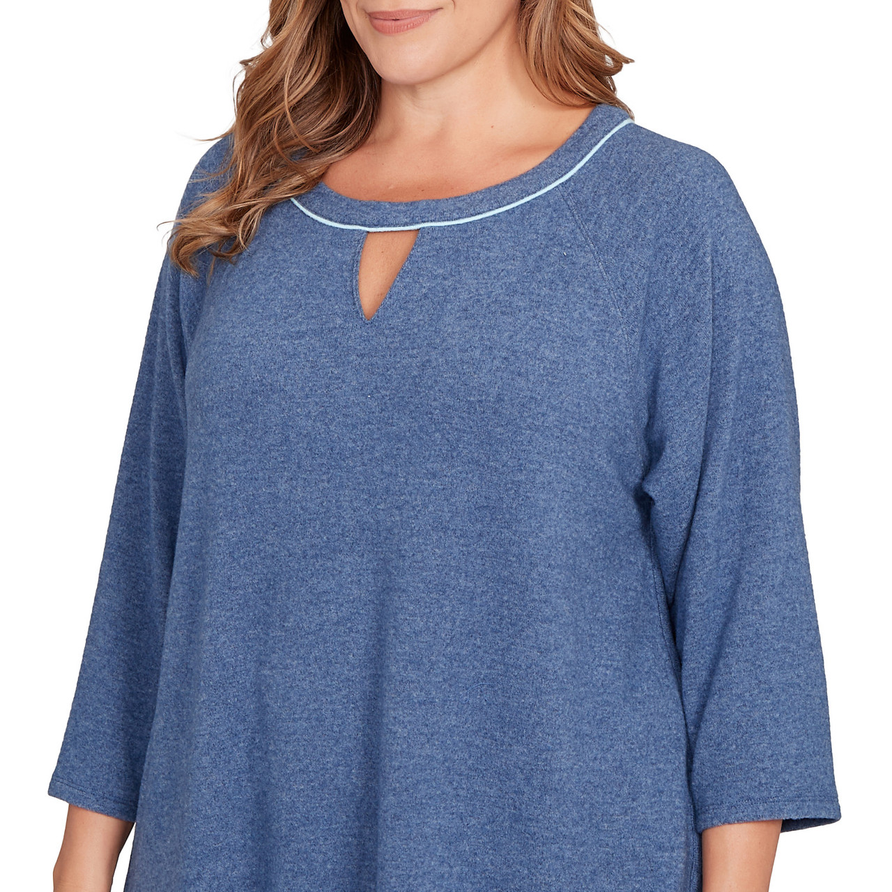 Plus Women's Tipped Cozy Hatchi Knit Top | Ruby Rd.