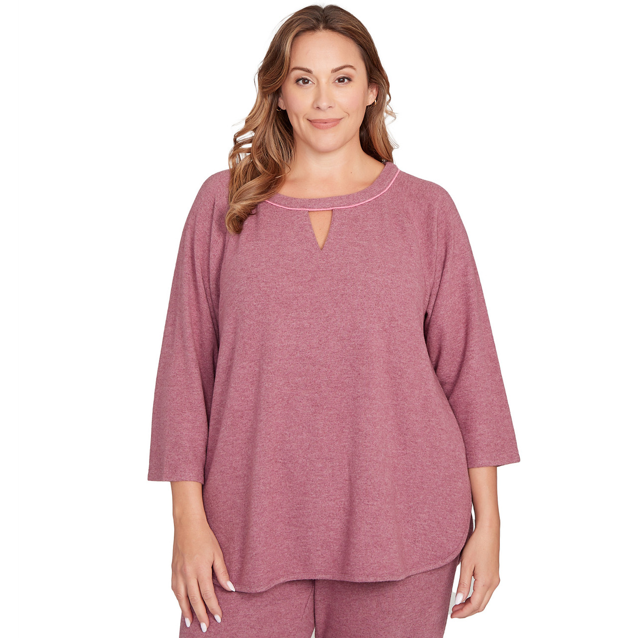 Plus Women's Tipped Cozy Hatchi Knit Top | Ruby Rd.