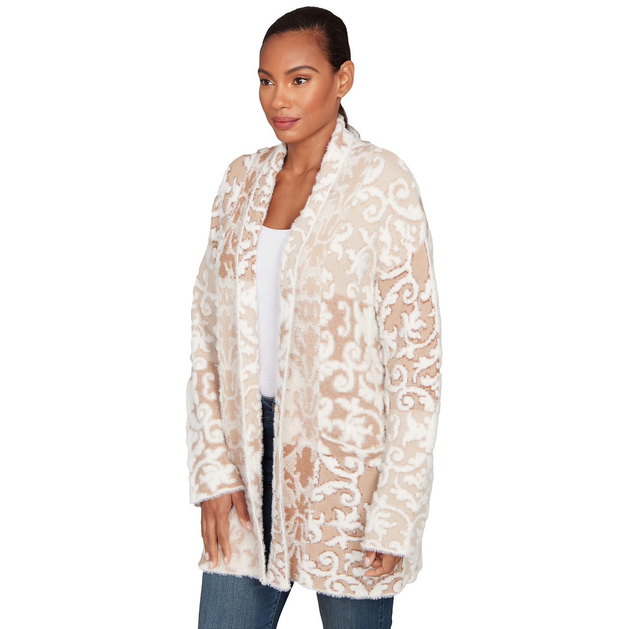 Women's Eyelash Scroll Jacquard Cardigan | Ruby Rd.
