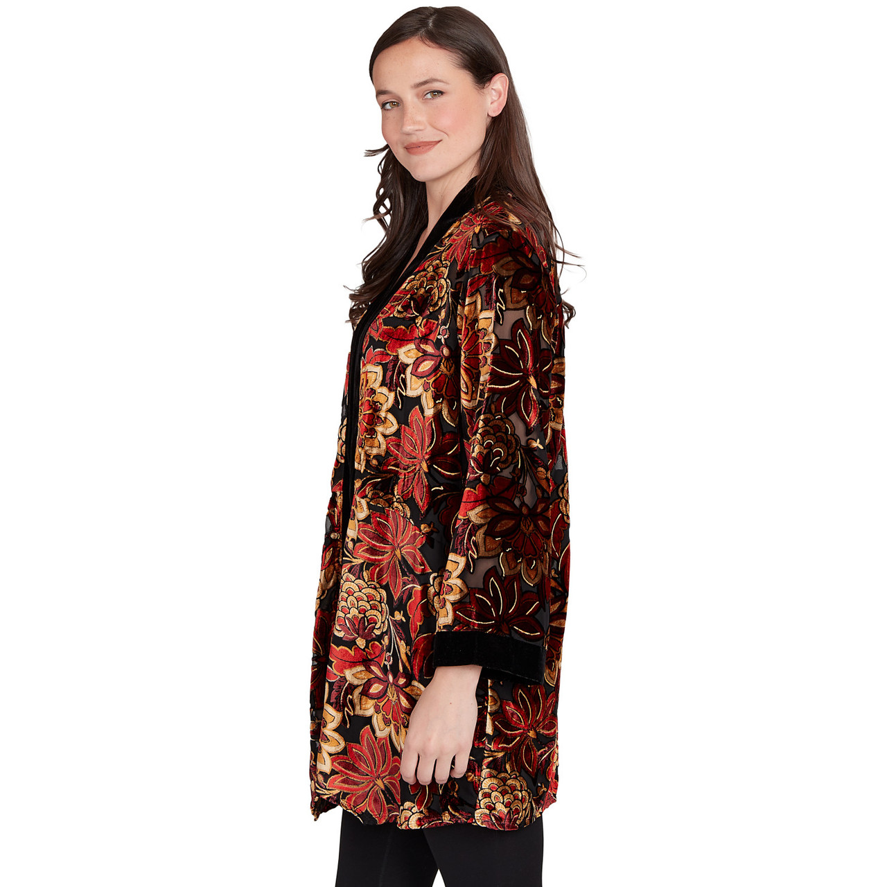 Women's Printed Velvet Burnout Open Cardigan | Ruby Rd.