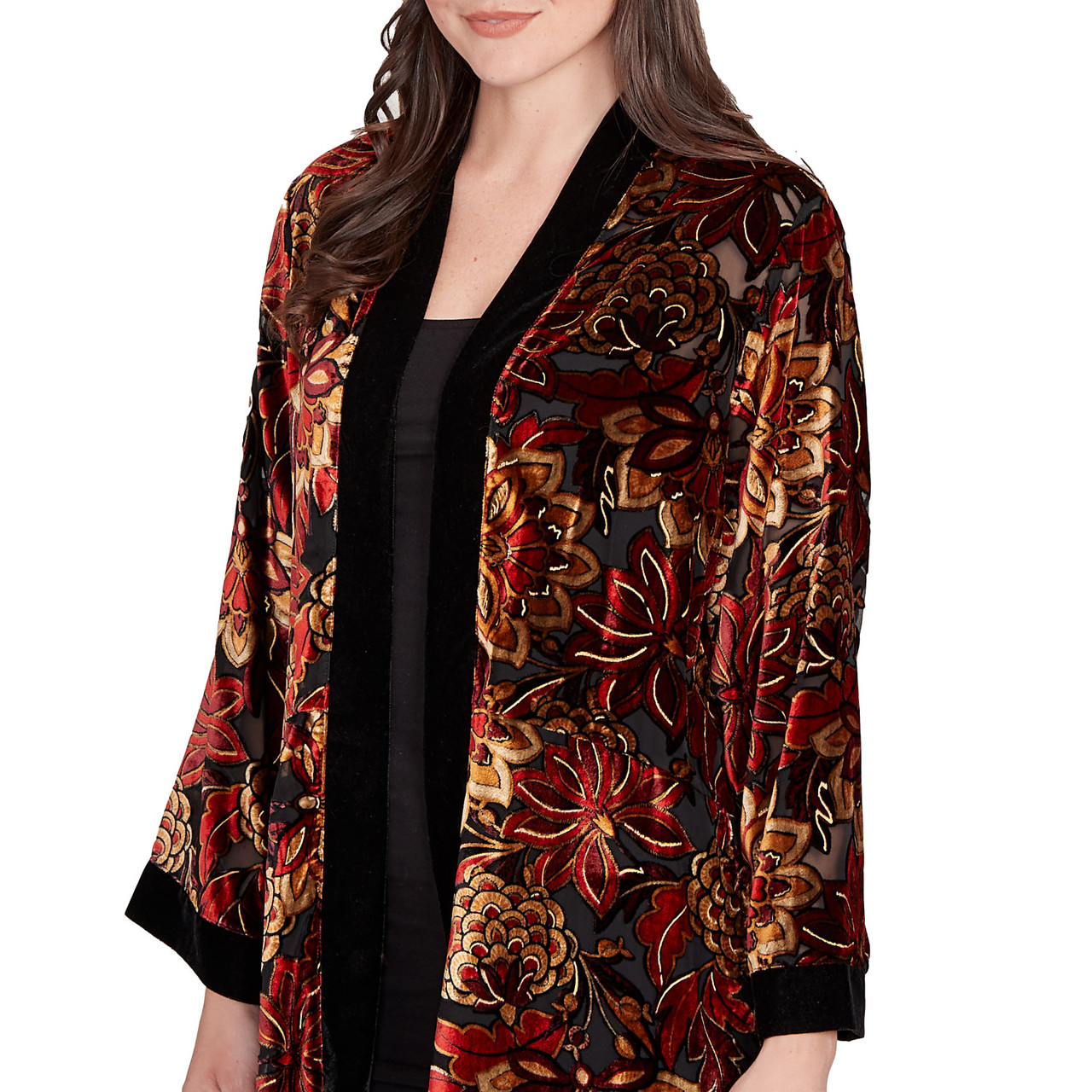Women's Printed Velvet Burnout Open Cardigan | Ruby Rd.