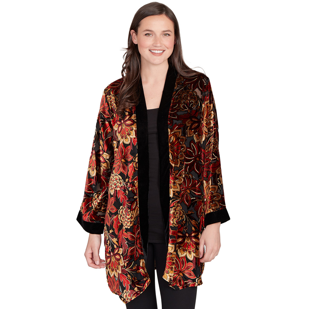 Women's Printed Velvet Burnout Open Cardigan | Ruby Rd.