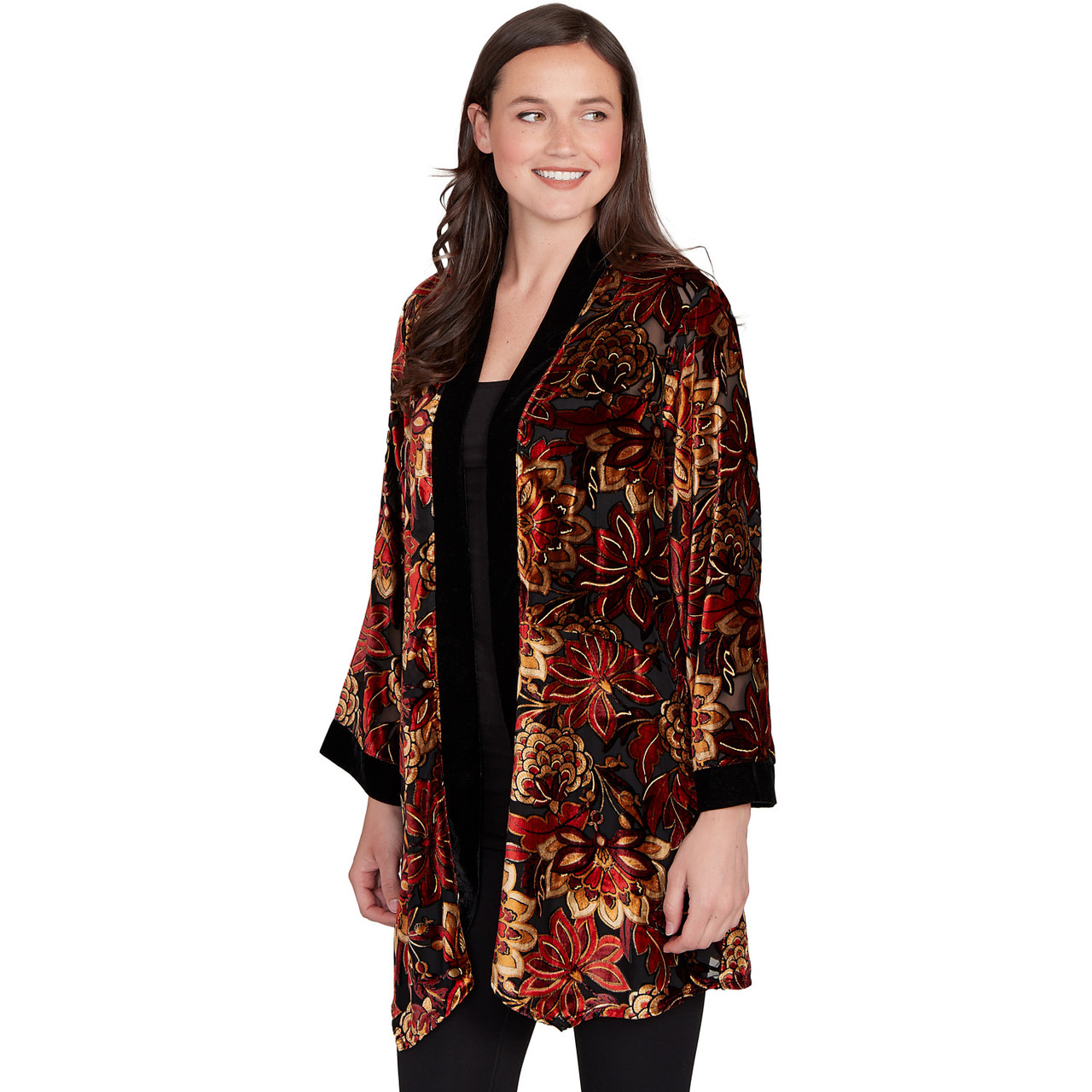 Women's Printed Velvet Burnout Open Cardigan | Ruby Rd.