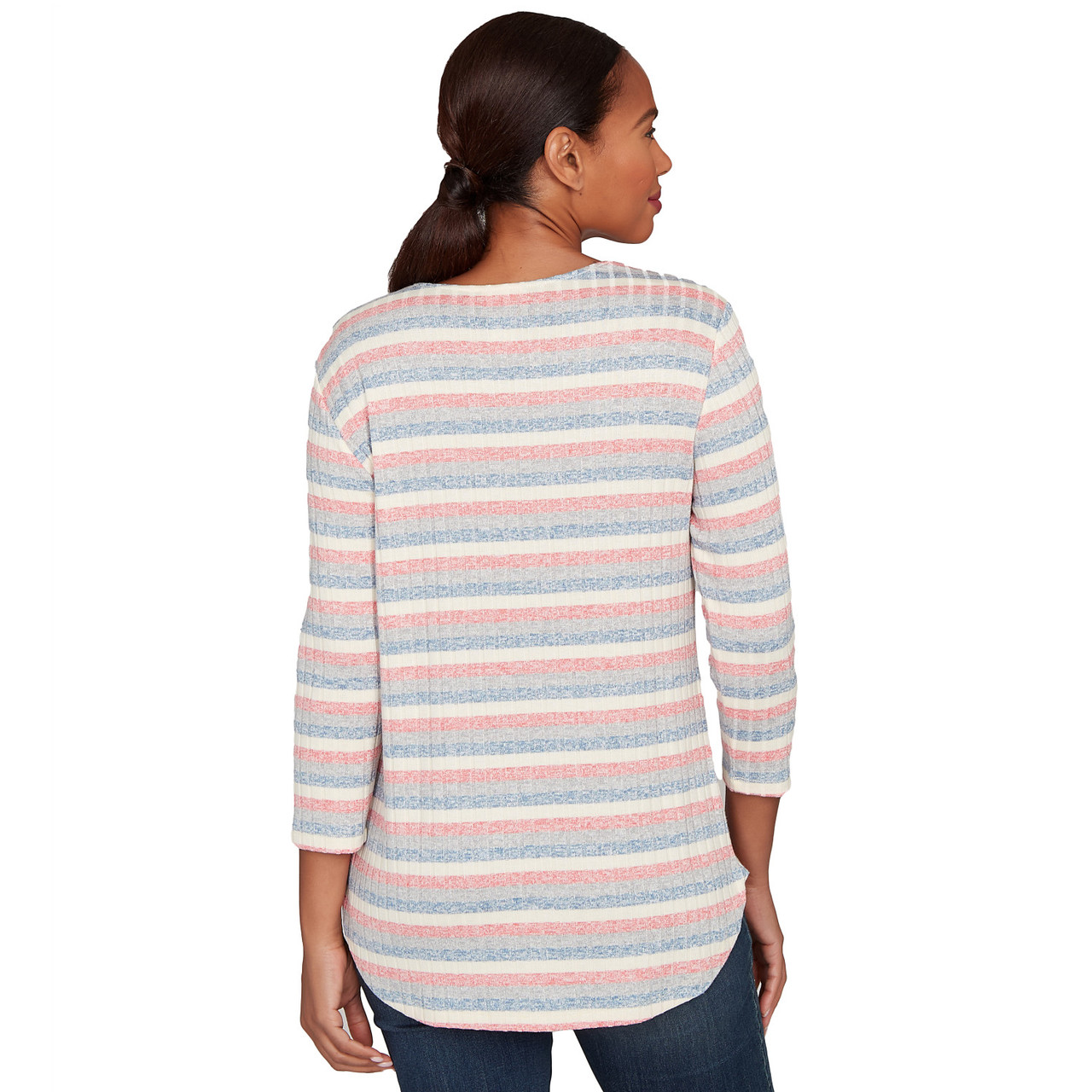 Petite Women's Marled Stripe Envelope Neck Rib Knit Top | Ruby Rd.