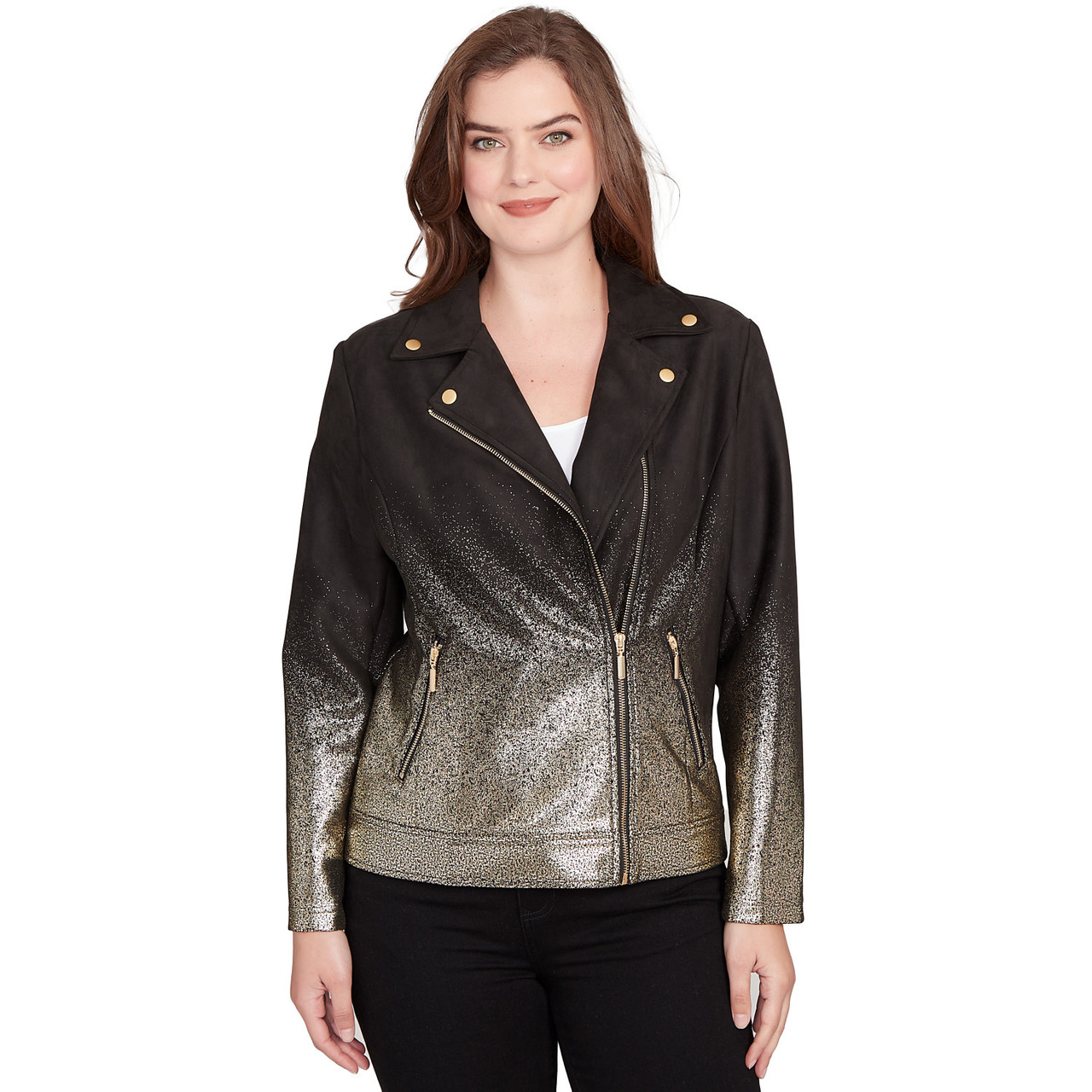 Women's Metallic Ombre Faux Suede Moto Jacket | Ruby Rd.