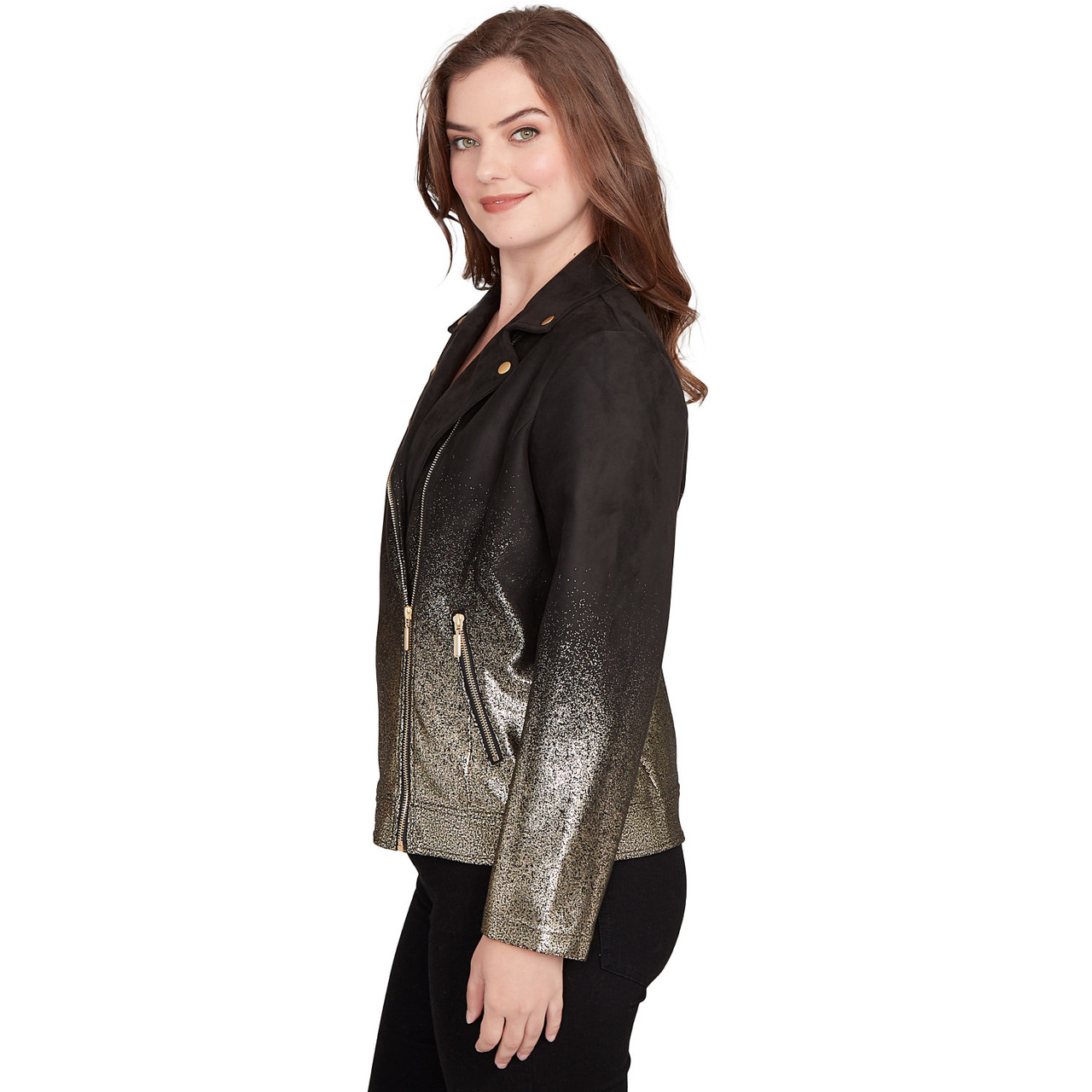 Women's Metallic Ombre Faux Suede Moto Jacket | Ruby Rd.