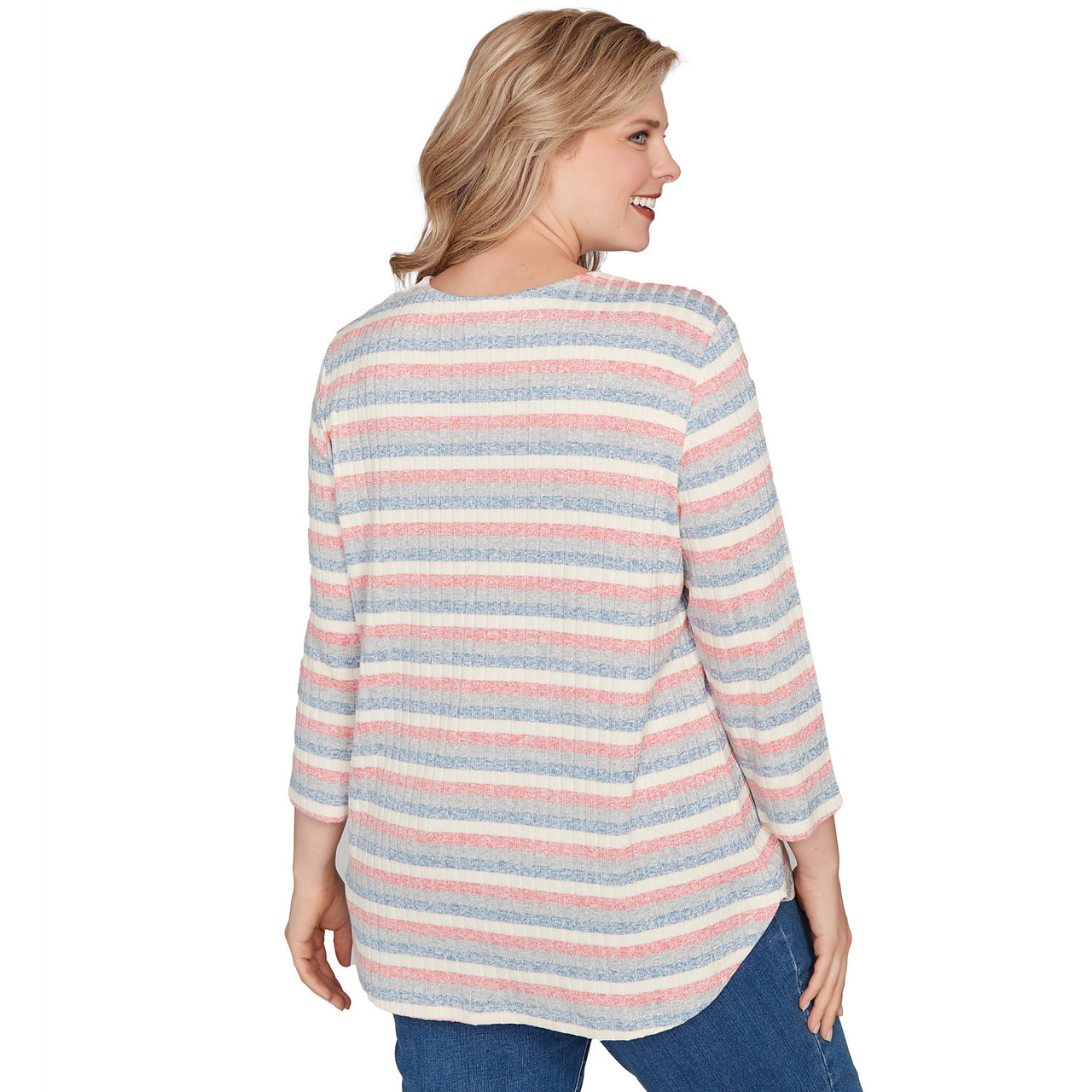 Plus Women's Marled Stripe Envelope Neck Rib Knit Top | Ruby Rd.