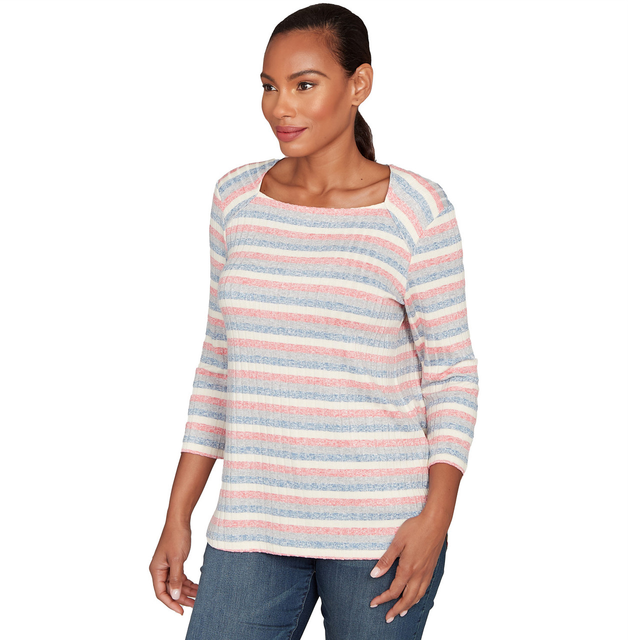 Women's Marled Stripe Envelope Neck Rib Knit Top | Ruby Rd.
