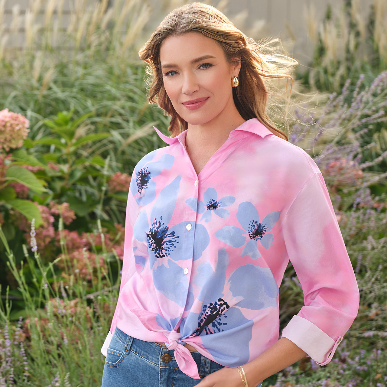 Women's Watercolor Floral Button Front Blouse | Ruby Rd.