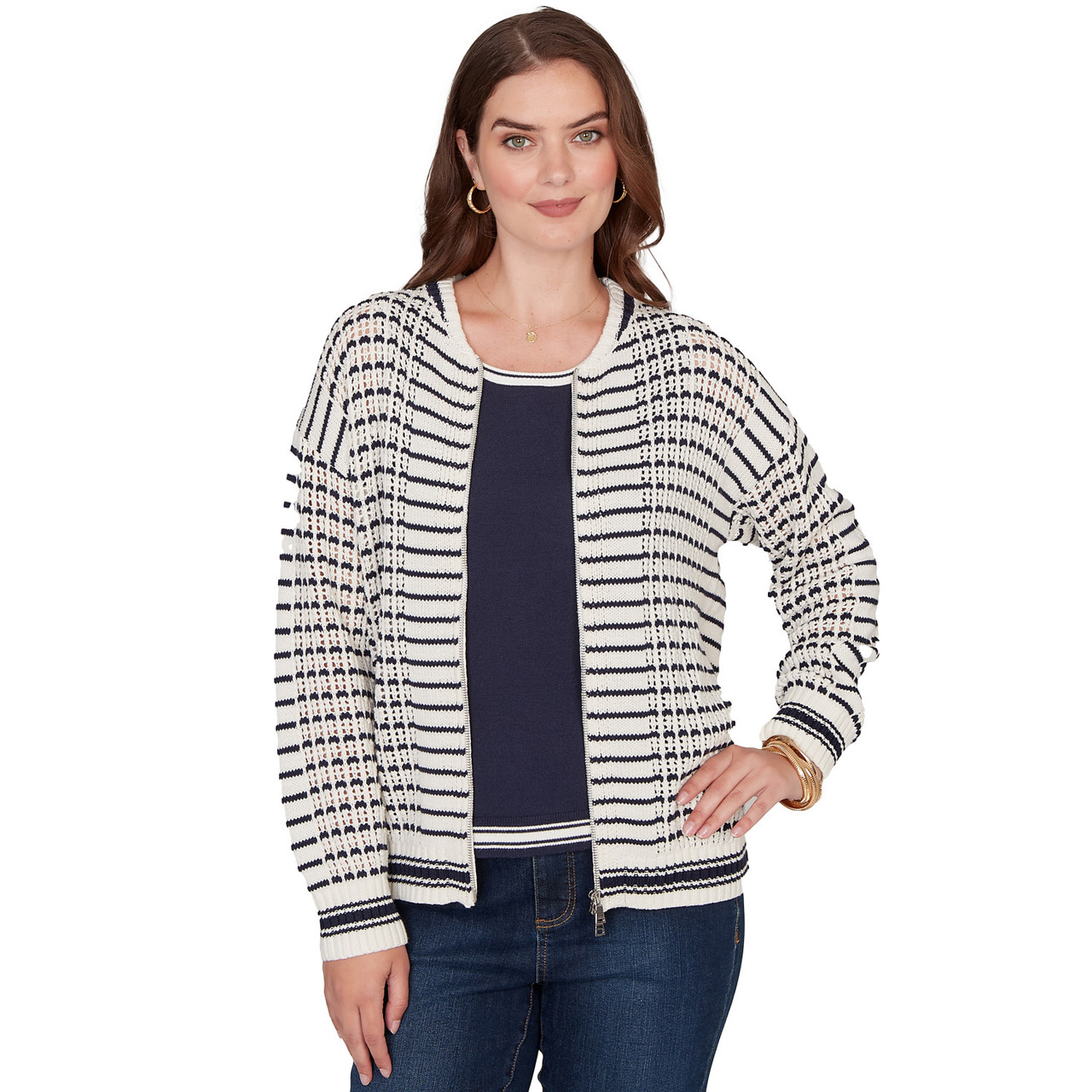 ニット/セーター melt the lady  stitch zip knit jacket Women's Mesh Stitch Zip Sweater Jacket | Ruby Rd.