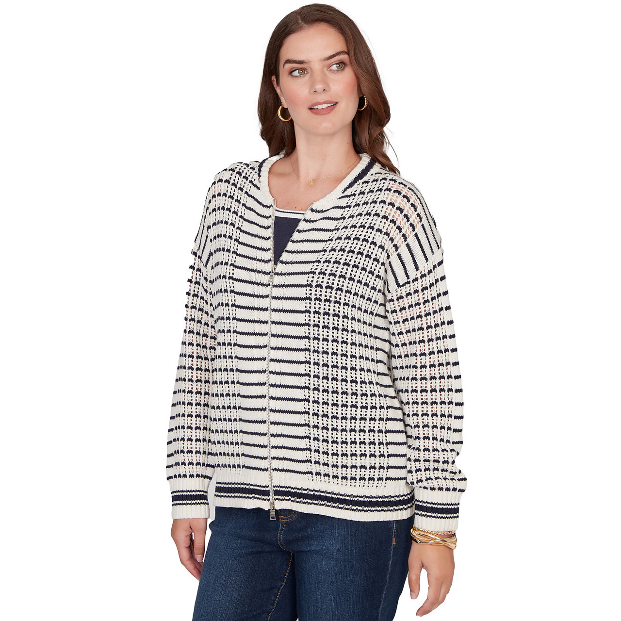 Women's Mesh Stitch Zip Sweater Jacket | Ruby Rd.