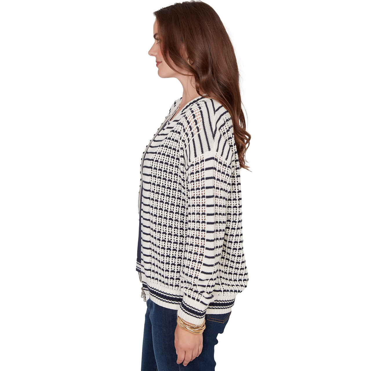 ニット/セーター melt the lady  stitch zip knit jacket Women's Mesh Stitch Zip Sweater Jacket | Ruby Rd.