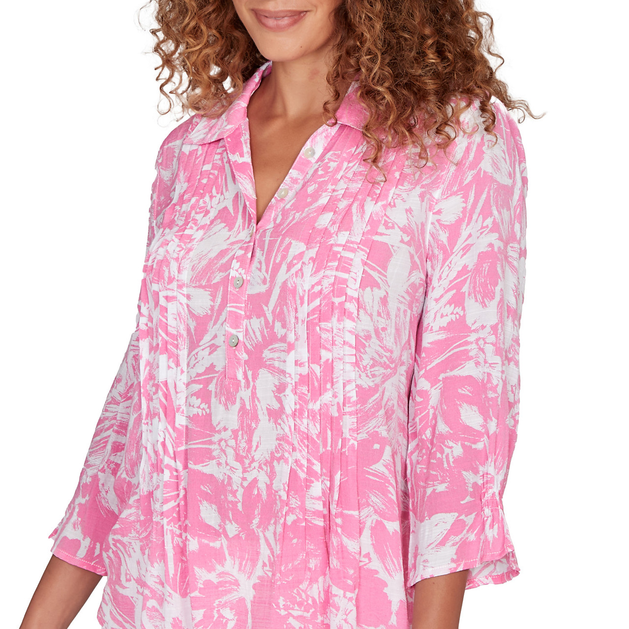 Petite Women's Brushstroke Floral Silky Gauze Popover Top | Ruby Rd.