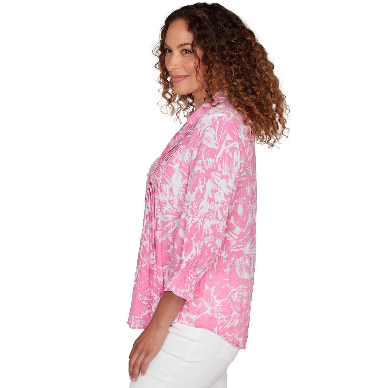 Petite Women's Brushstroke Floral Silky Gauze Popover Top | Ruby Rd.