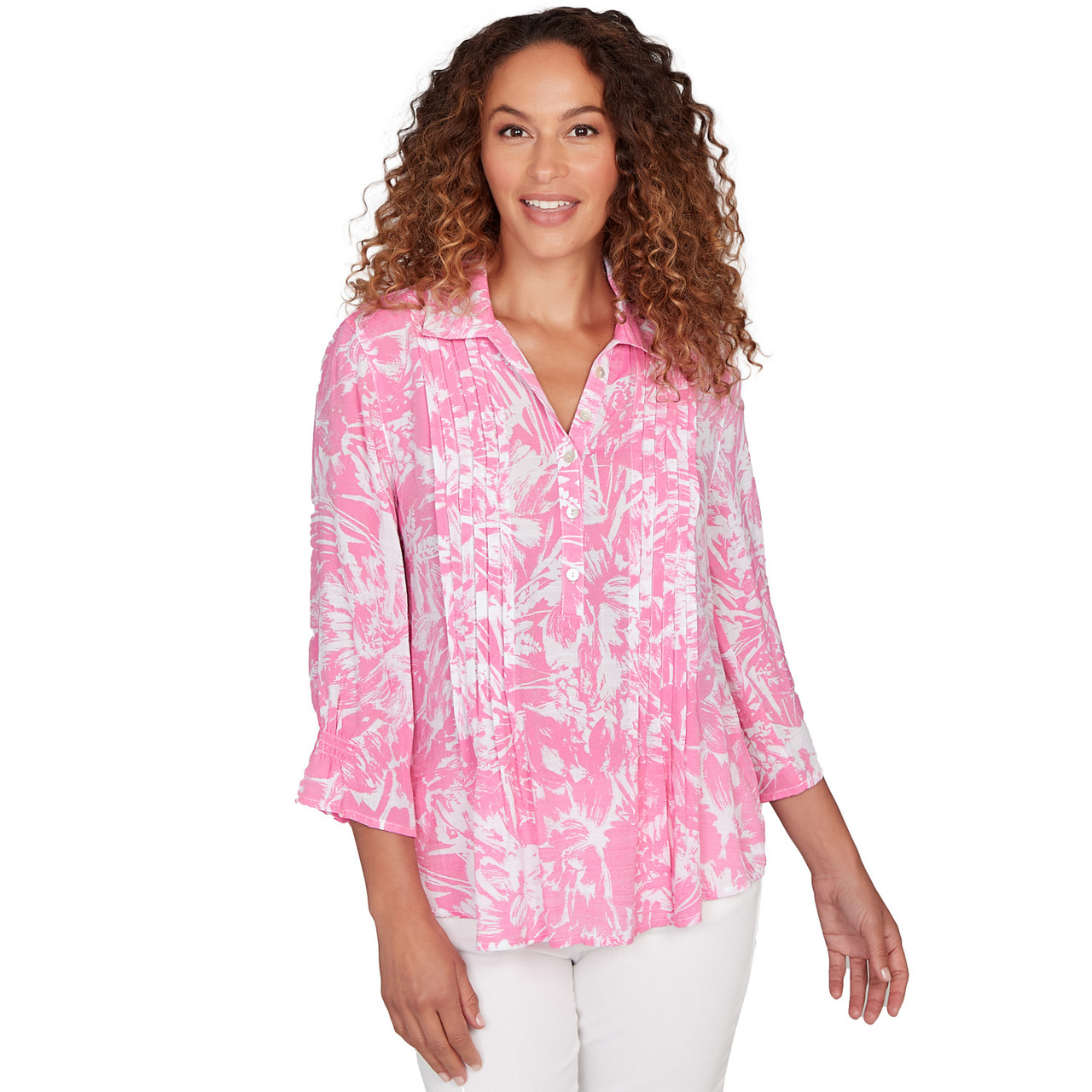 トップス LUDLOW ELIZABETH Petite Women's Brushstroke Floral Silky Gauze Popover Top | Ruby Rd.