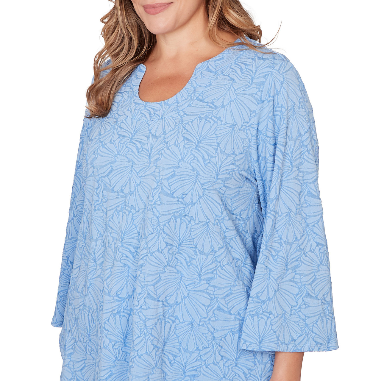 Plus Women's Horseshoe Neck Solid Floral Jacquard Top | Ruby Rd.