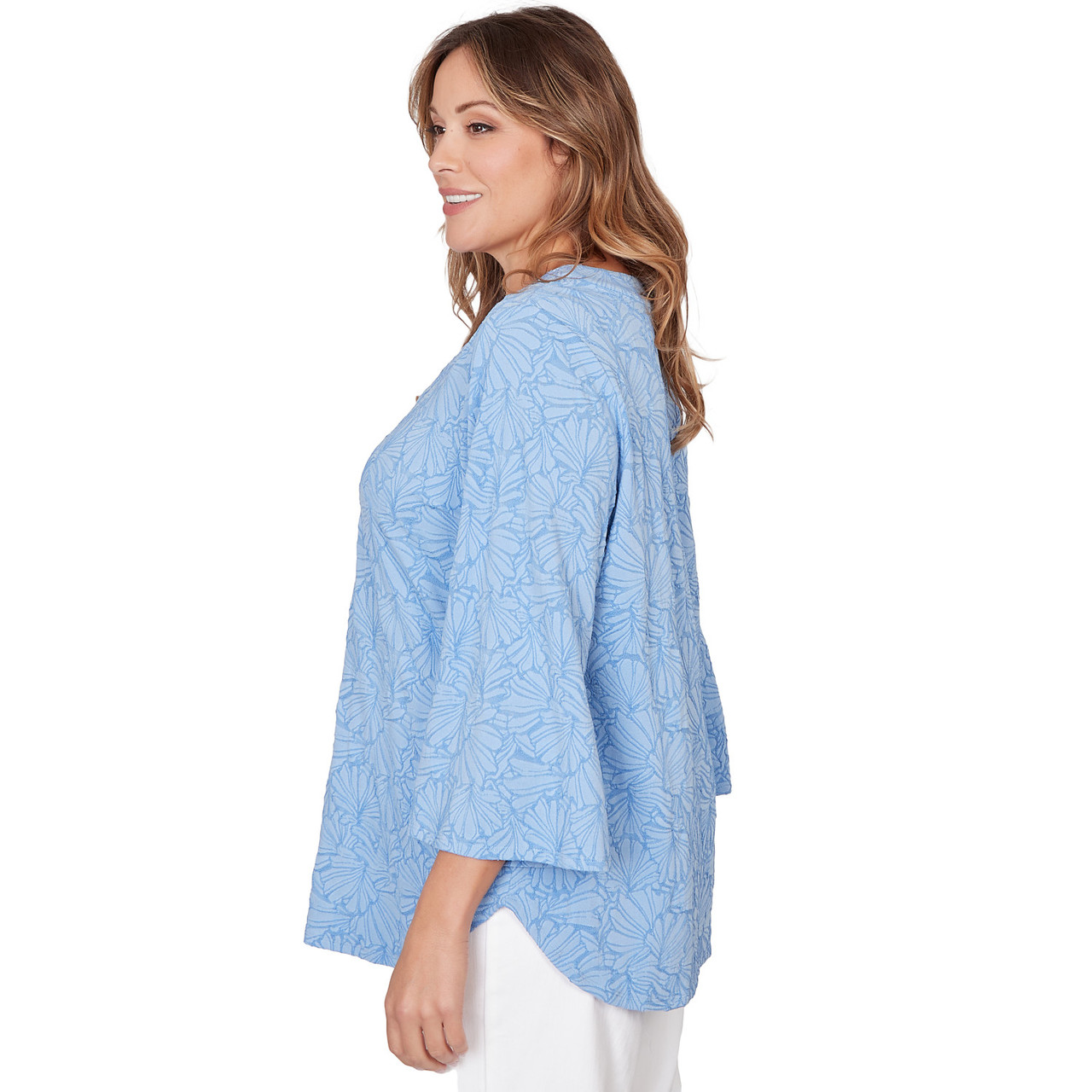 Plus Women's Horseshoe Neck Solid Floral Jacquard Top | Ruby Rd.