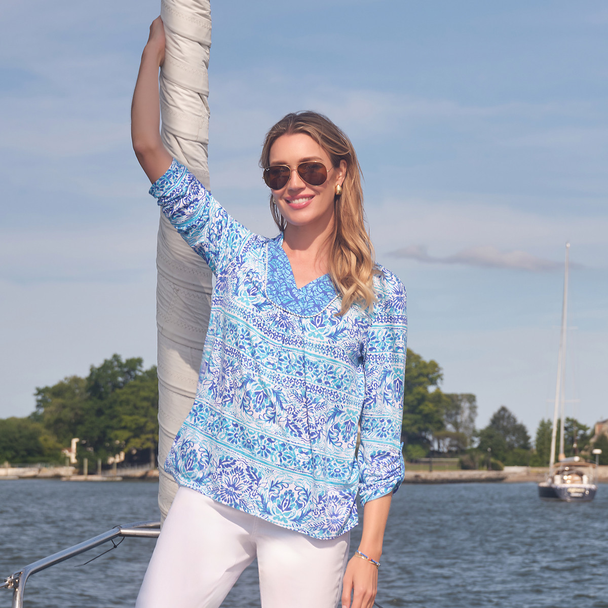 Women's Woodblock Twin Printed Knit Top | Ruby Rd.
