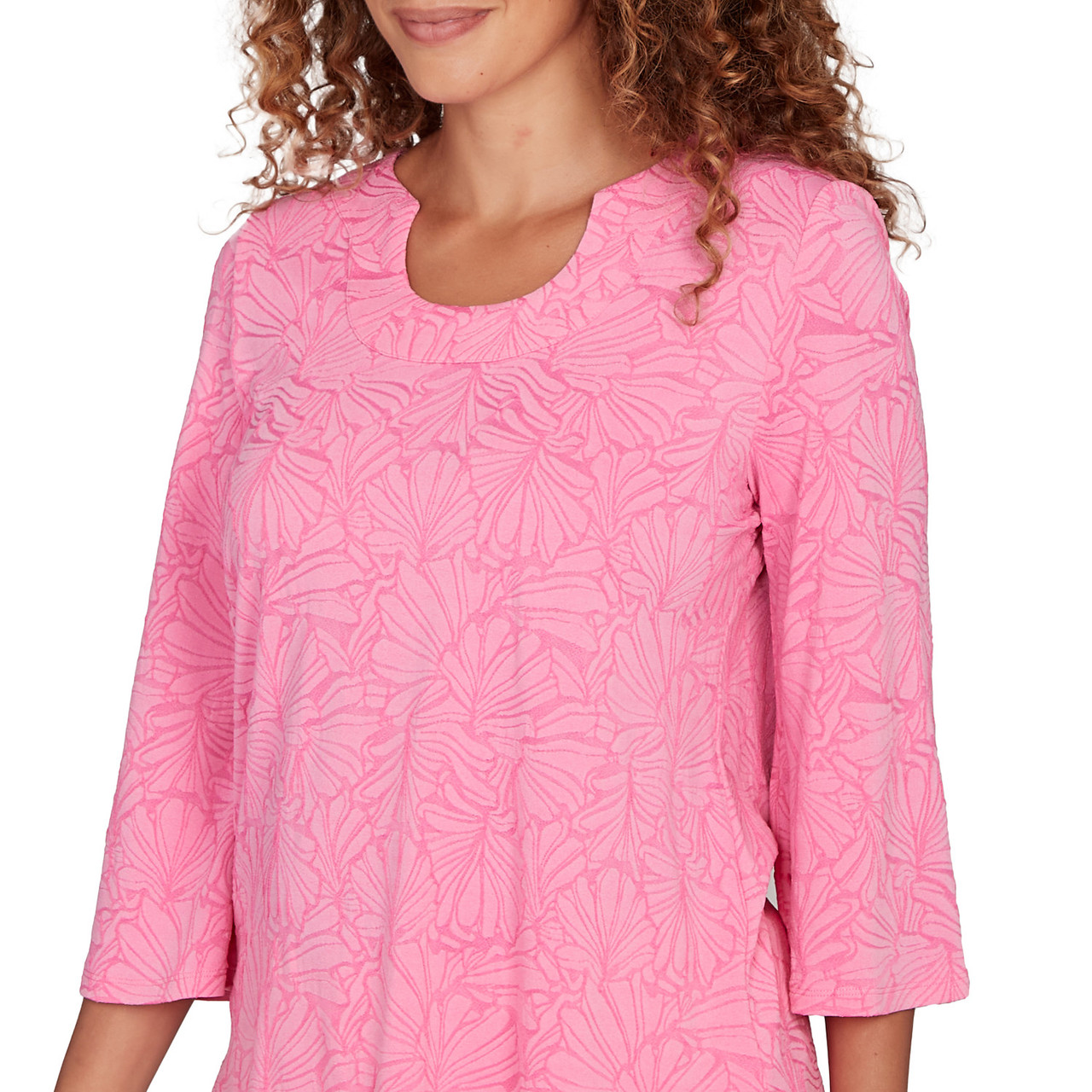 Women's Horseshoe Neck Solid Floral Jacquard Top | Ruby Rd.