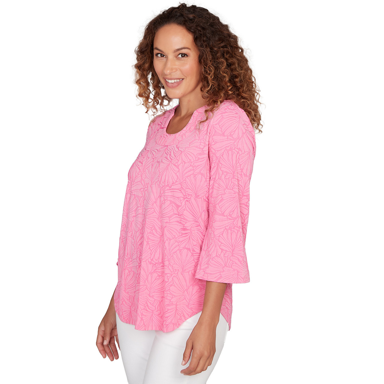 Women's Horseshoe Neck Solid Floral Jacquard Top | Ruby Rd.