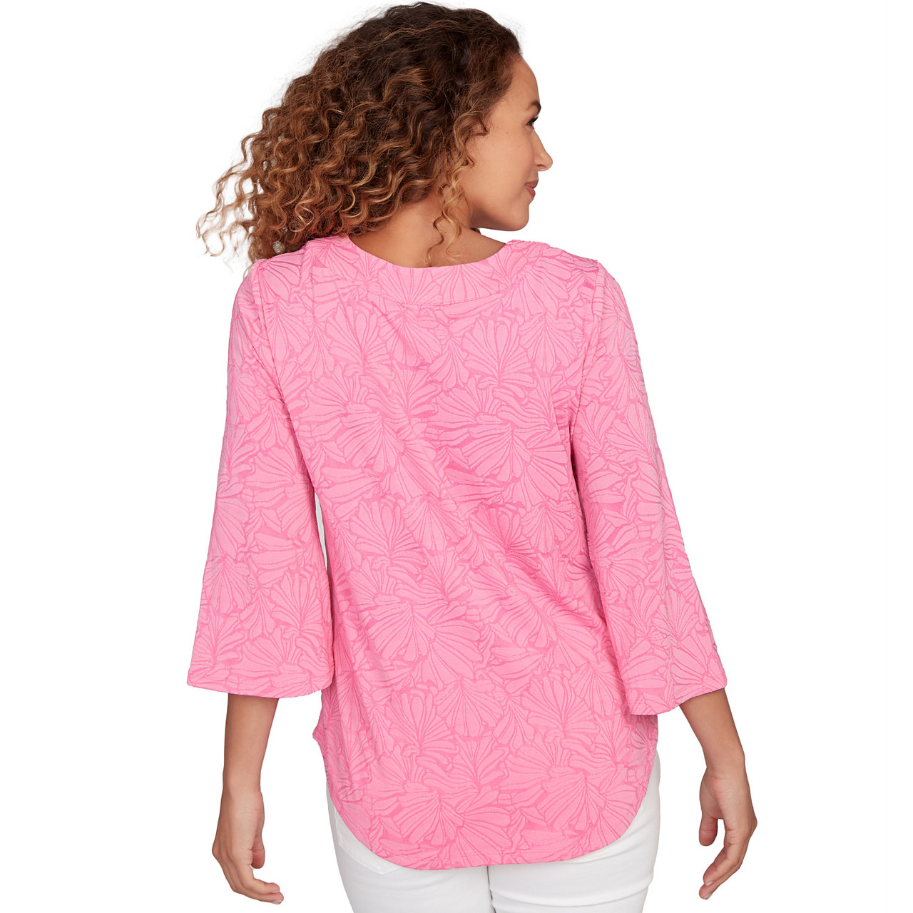 Women's Horseshoe Neck Solid Floral Jacquard Top | Ruby Rd.