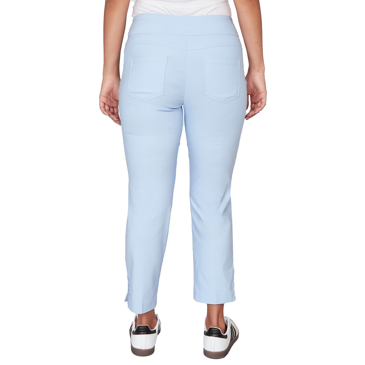 Women's Lace Trim Pull On Silky Tech Ankle Pant | Ruby Rd.