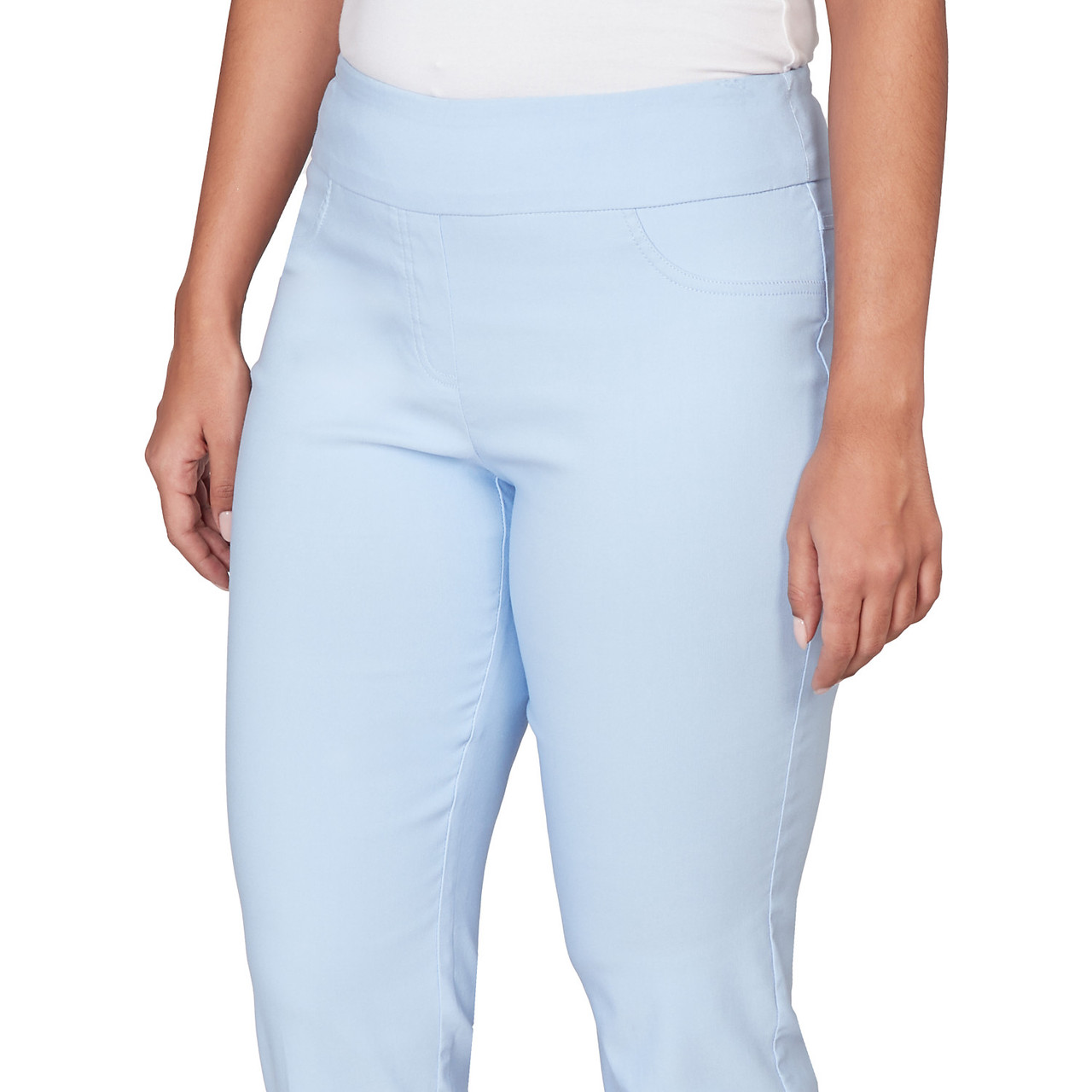 Women's Lace Trim Pull On Silky Tech Ankle Pant | Ruby Rd.